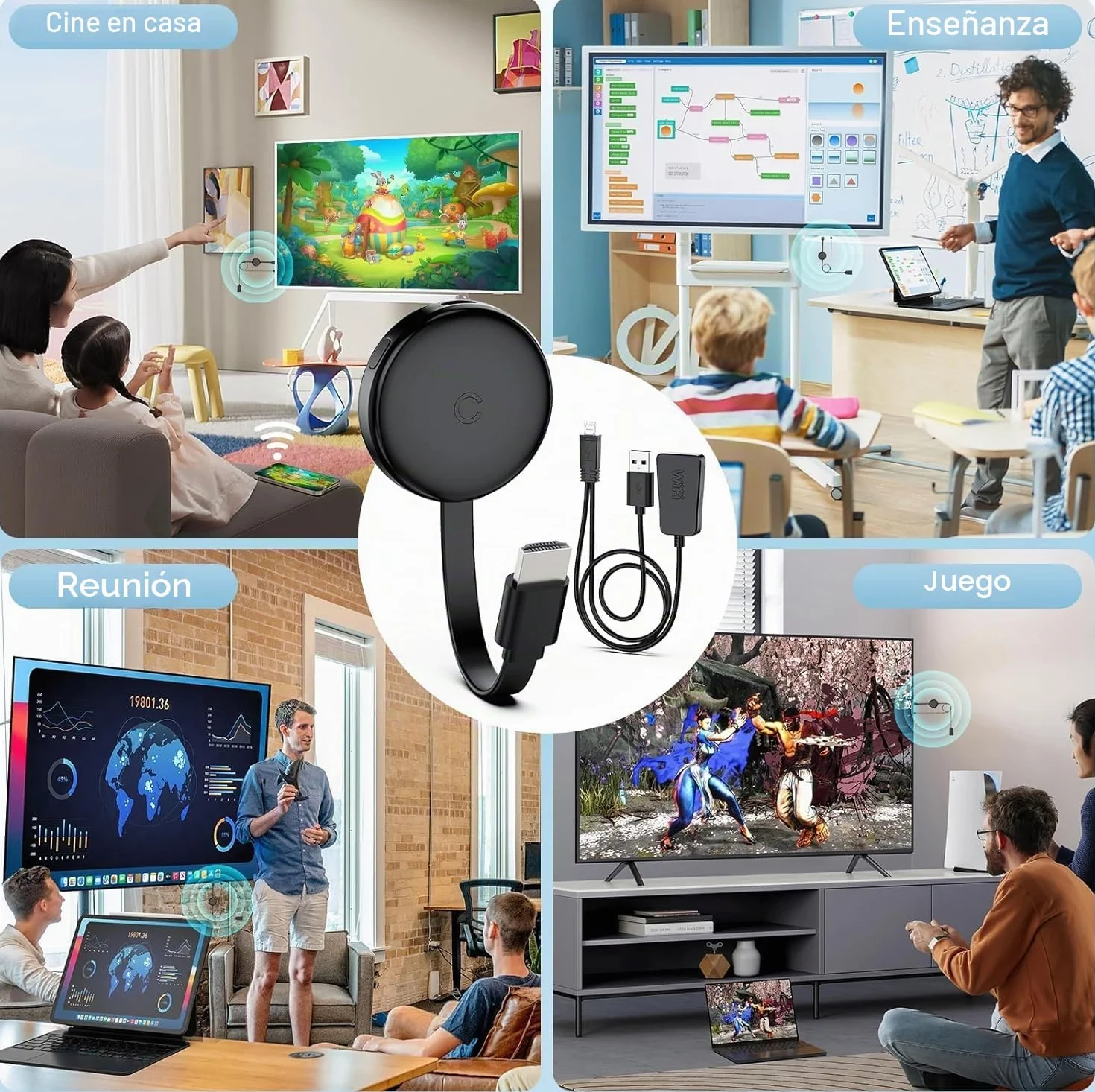 Miracast Wireless HDMI Dongle Adapter, Receptor Screen Mirroring para iOS/Android/Windows/macOS/Laptop/Tablet a TV/Monitor/Proyector, HDMI Extender Compatible con AirPlay, Miracast, DLNA
