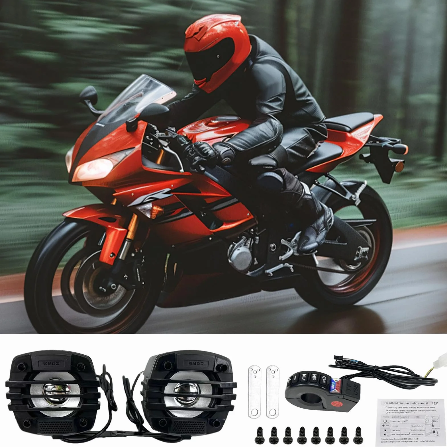 Altavoz Blue-tooth para motocicleta, de audio amplificador de motocicleta, montaje en manubrio, reproductor MP3 de dientes azules, altavoz estéreo de audio, de amplificador de audio