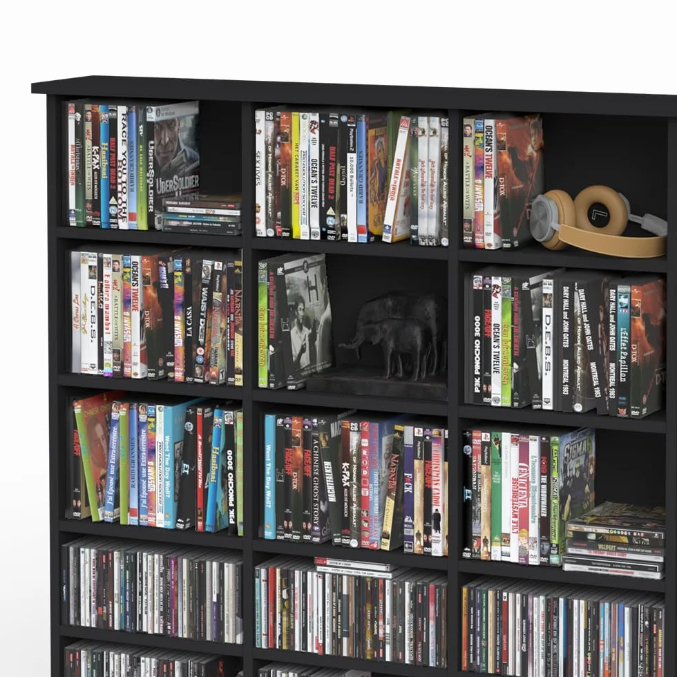 Vicco Estante para CDs Jukebox, Negro, 105.4 x 136 cm, Apto para Uso de pie o montado en Pared