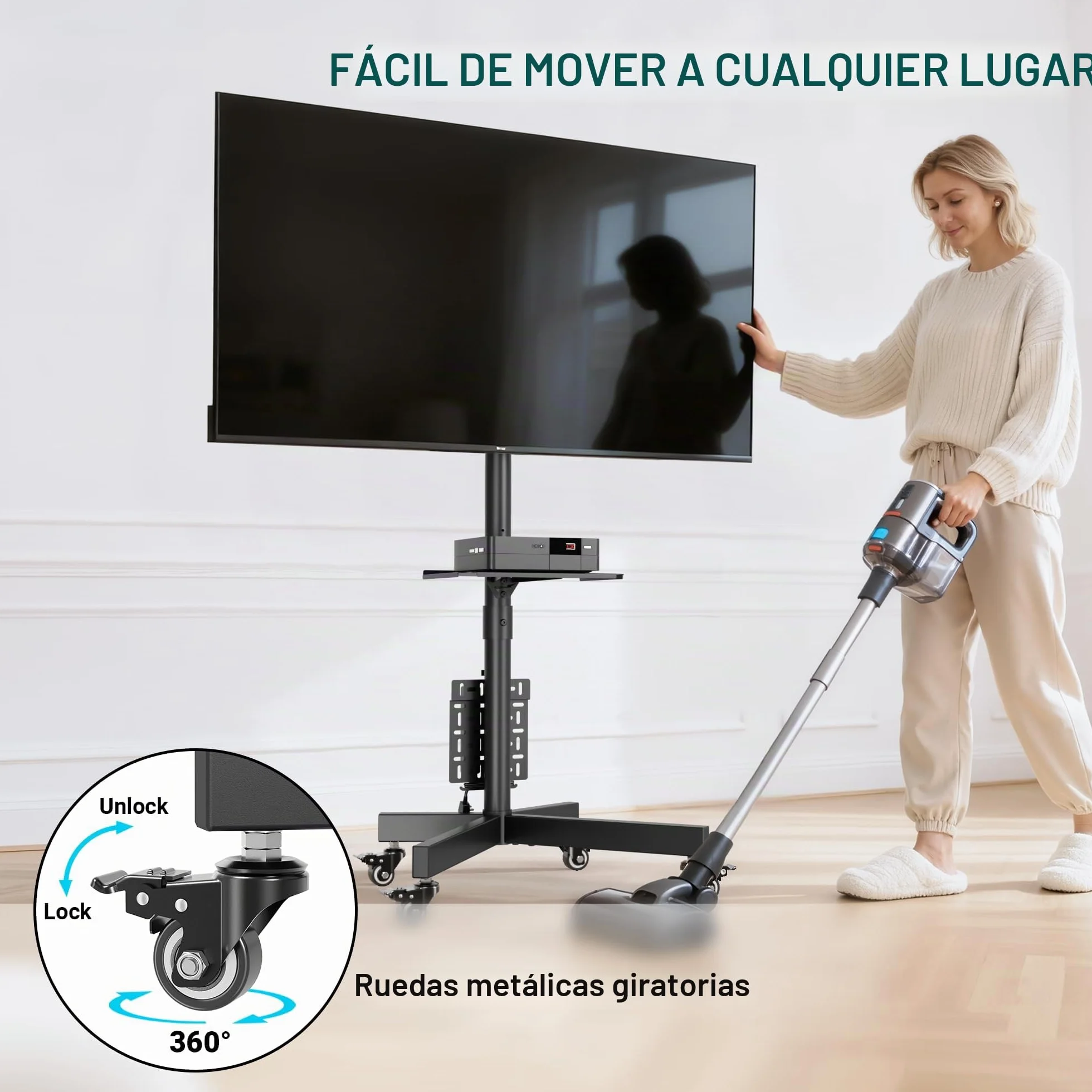 BONTEC Soporte TV de Suelo con Ruedas para Pantallas 23"-60" Carga máx. 40 kg Ajuste de Altura y Ángulo