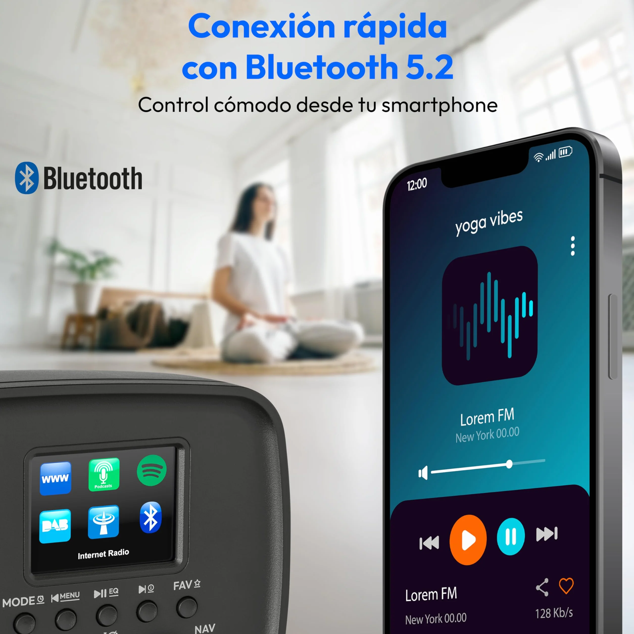 MEDION Radio por Internet con Dab+ IRE-1 (Dab+, Wi-Fi, FM, Bluetooth, protección contra Salpicaduras, Antena telescópica, Spotify Connect, Alarma, dimmer) Negro
