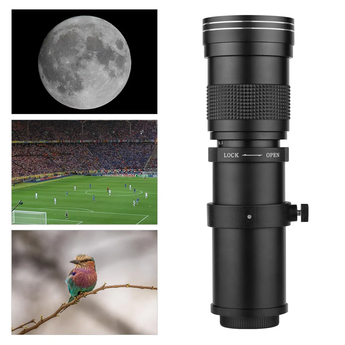 Andoer Objetivo de zoom para cámara MF F/8.3-16, 420-800 mm, montaje en T, universal, rosca 1/4, repuesto de superteleobjetivo completo compatible con cámaras EF/EF-S