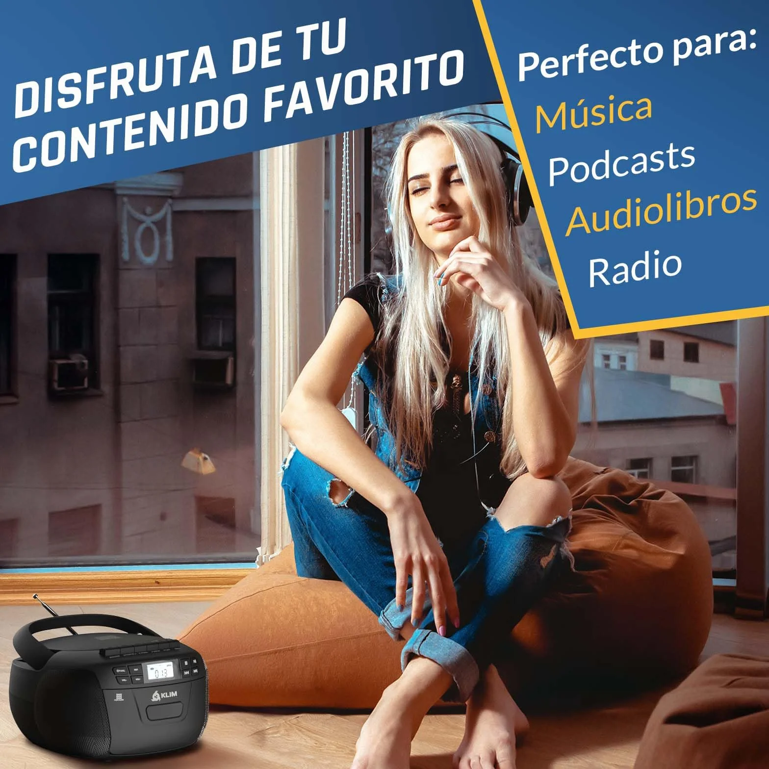 KLIM Reproductor CD Cassette Radio AM/FM Bluetooth Control Remoto AUX Grabación Cinta Estéreo