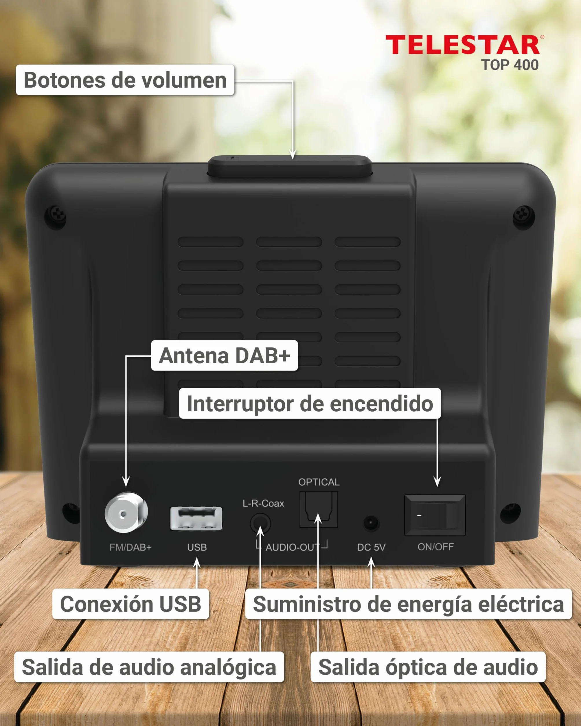 TELESTAR Top 400 – Adaptador HiFi para actualizar Equipos HiFi – Negro | Radio por Internet, DAB+, streaming, Bluetooth audio y transmisión, grabación USB, modo hotel y nocturno