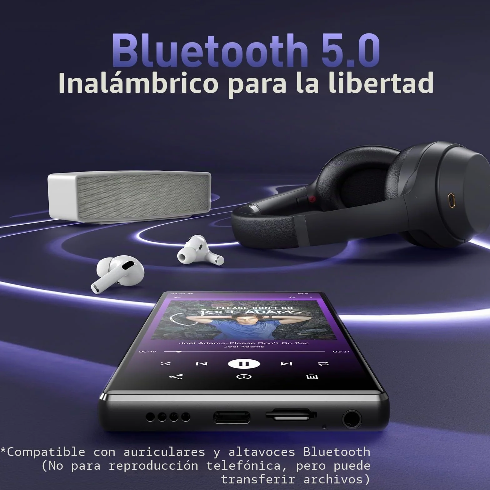 AGPTEK 128GB Reproductor MP3 Spotify con Bluetooth y WiFi, Android 13 MP4 Reproductor de 5'', Reproductor de Música MP4，MP3 Player con Spotify, Audible, App Store, Amazon Music, hasta 1 TB, Negro