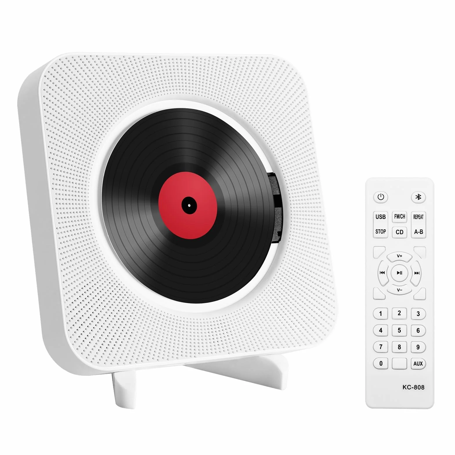 Reproductor de CD Portátil Bluetooth Reproductor CD de Escritorio Multifunctional Musical CD Player con Mando a Distancia Integrado en los Altavoces para HiFi de Casa Audio Boombox (Blanco)