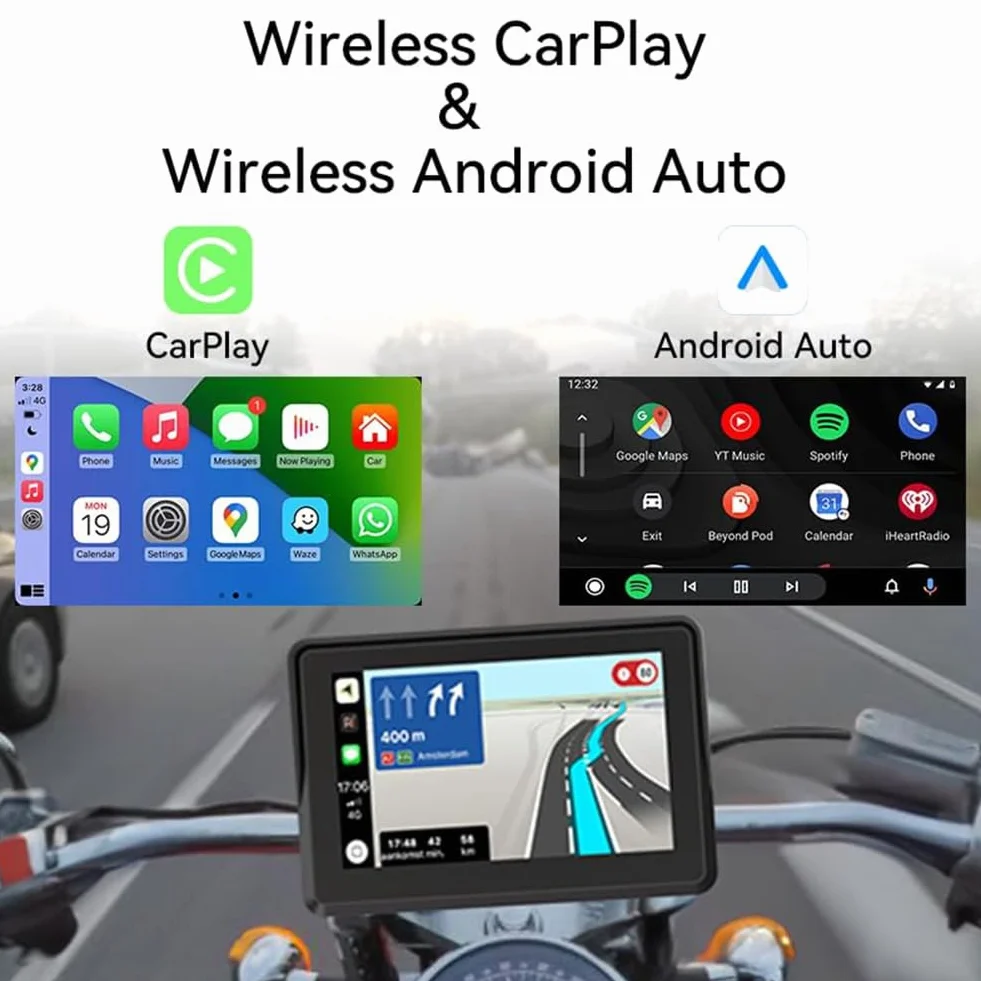 GPS para moto con pantalla táctil CarPlay inalámbrico Android Auto 5" impermeable Bluetooth dual