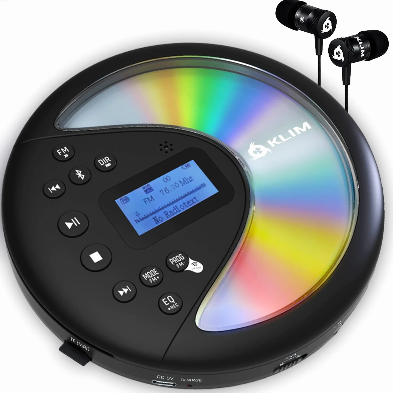 Klim Discover Reproductor de CD Portátil con Radio FM, Bluetooth, MP3 y Auriculares