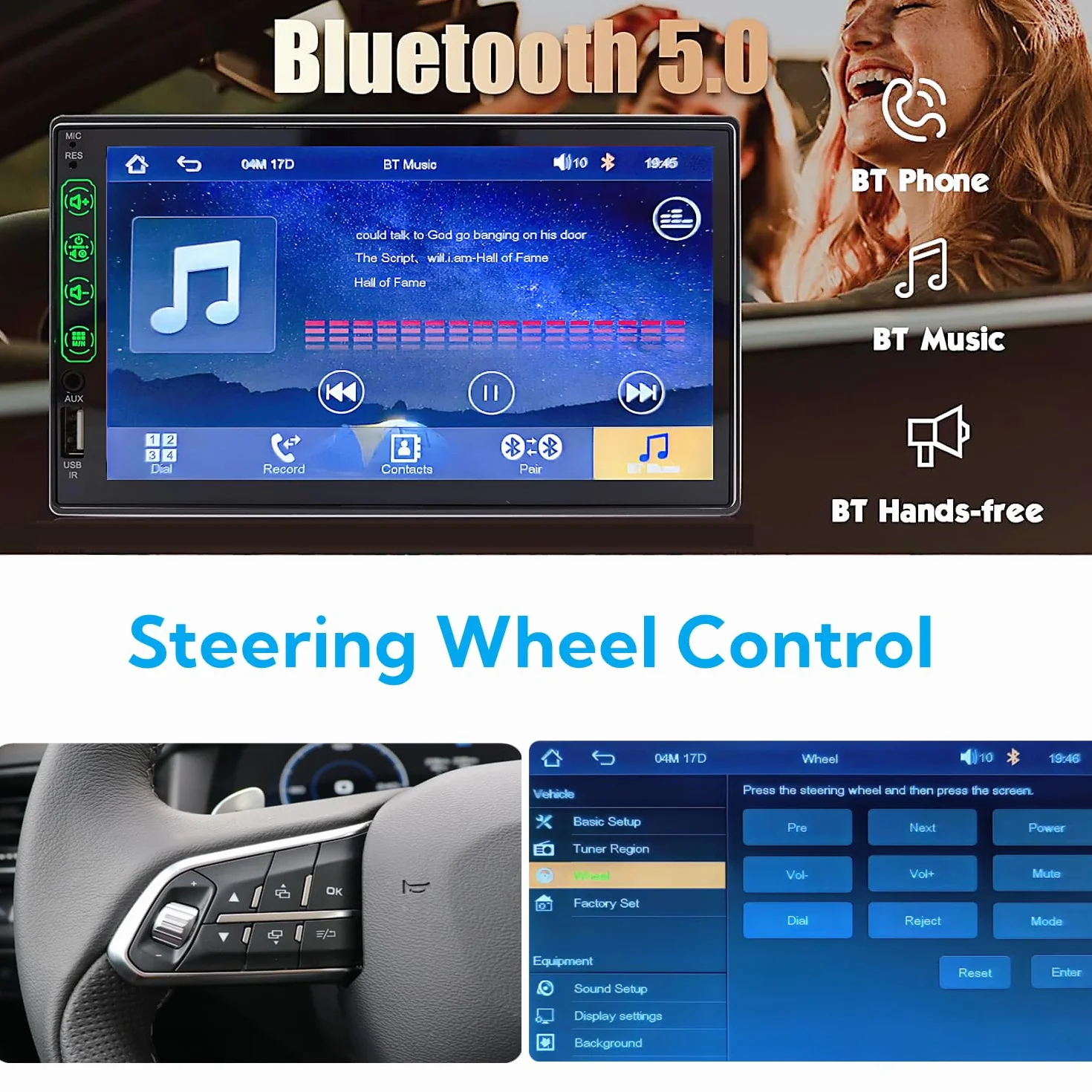 Radio Coche 1 DIN con CarPlay y Android Auto - Pantalla Táctil de 7 Pulgadas, Autoradio con Bluetooth y Soporte Mirror Link para iOS/Android con Cámara de Respaldo