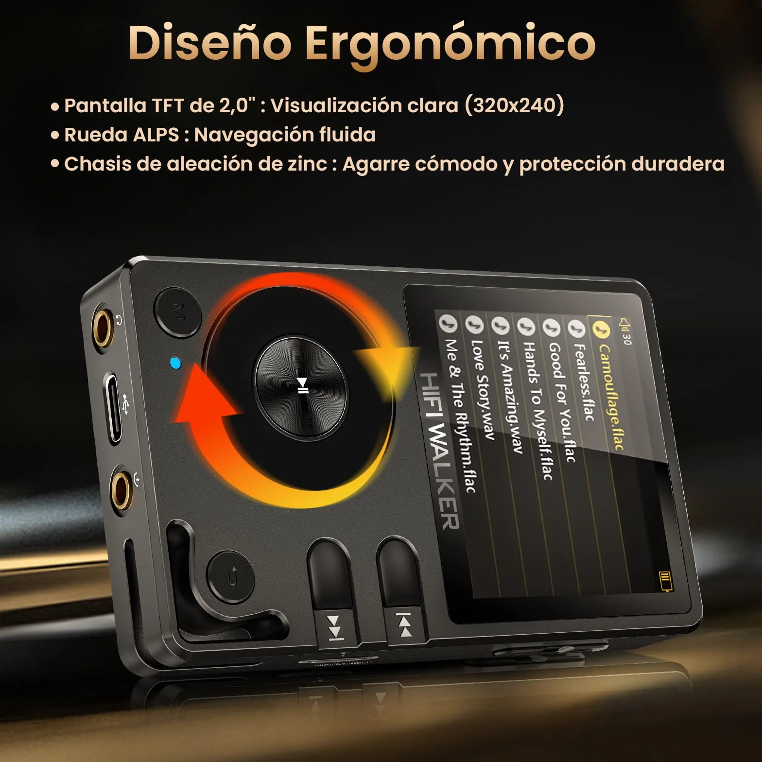 HIFI WALKER H2 Reproductor MP3 Hi-Res con Bluetooth 5.2, Reproductor de Música Lossless con DAC ES9018K2M, DSD128 Nativo 32bit/384kHz, Cuerpo de Aleación de Zinc, Tarjeta SD 64GB Incluida