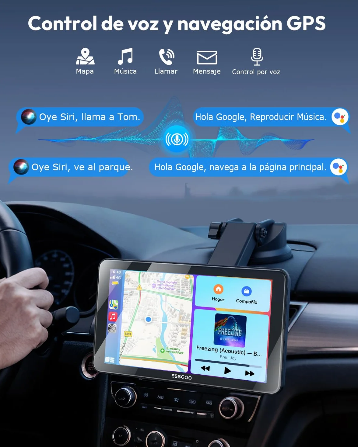 ESSGOO Pantalla Carplay Coche con Cámara Retrovisora,7 Pulgadas Apple Car Play Android Auto Inalámbrico,Pantalla Táctil Portátil Radio Coche con Bluetooth,Airplay,Mirror Link,FM,AUX,Siri,Navegación