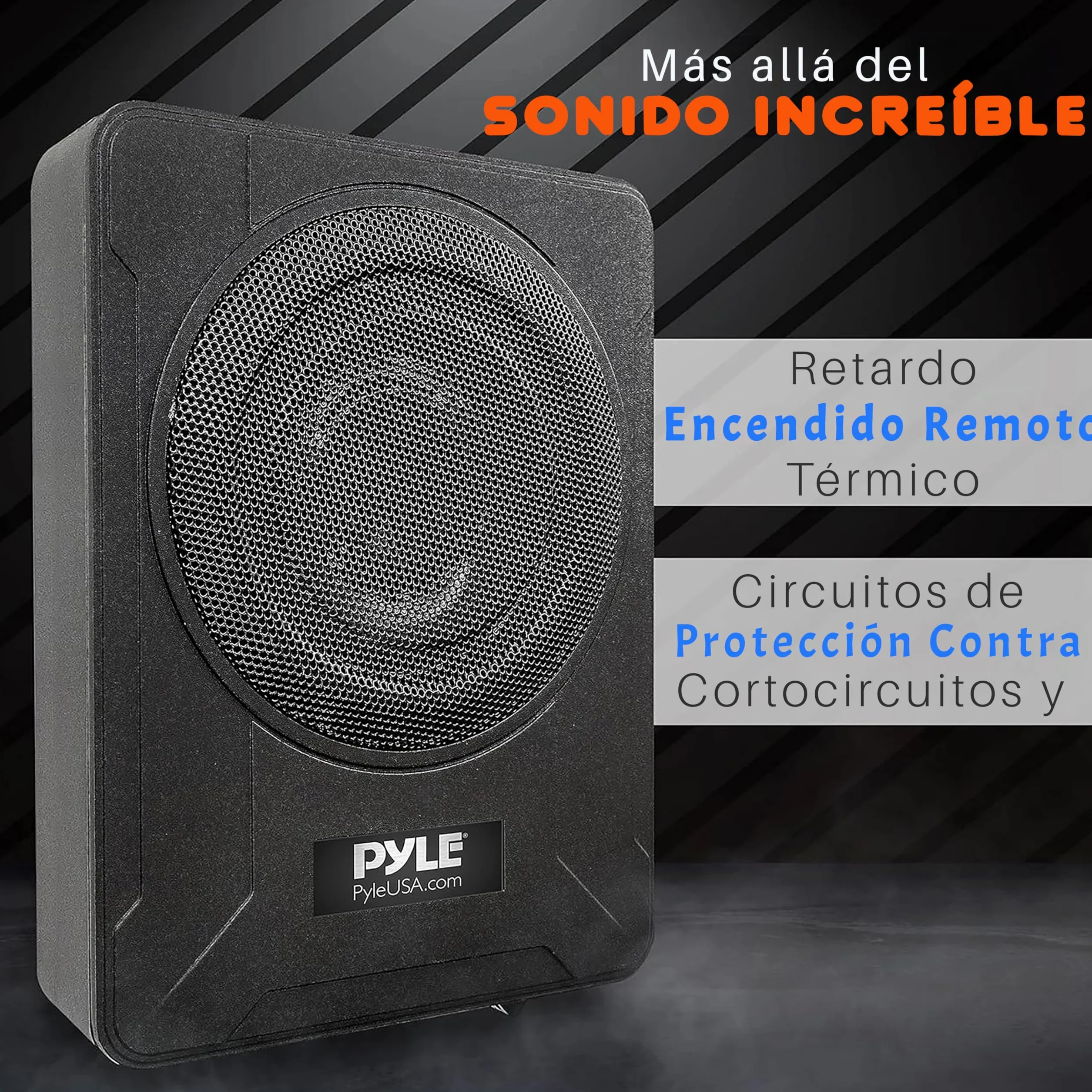 Pyle Sistema de subwoofer Amplificado de Perfil, Audio para Coche, Bajo de 8”, Activo, Cerrado, Compacto, 600V, Amplificador Incorporado
