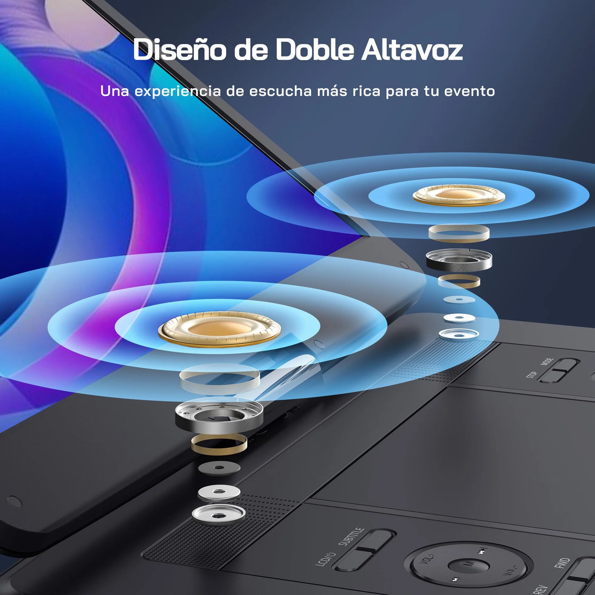 WOLFANG 17,5" Reproductor de DVD Portátil con 15,6" Pantalla HD, 5000mAh Batería, Sin Restricción de Región, Altavoces Estéreo Duales, Compatible con USB/SD/Sincronización de TV/Pantalla de Proyector