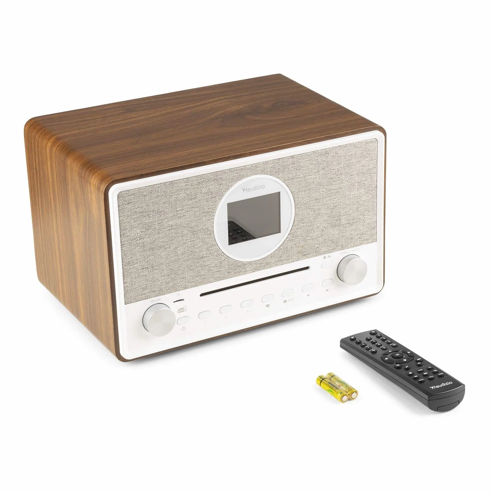 Audizio Lucca Radio Internet con Dab+ y Reproductor CD Acabado en Madera, Bluetooth 5.0, conexión WiFi, conexión USB y Entrada MicroSd, Display de 2,8", función Sleep, Doble Alarma, Mando a Distancia