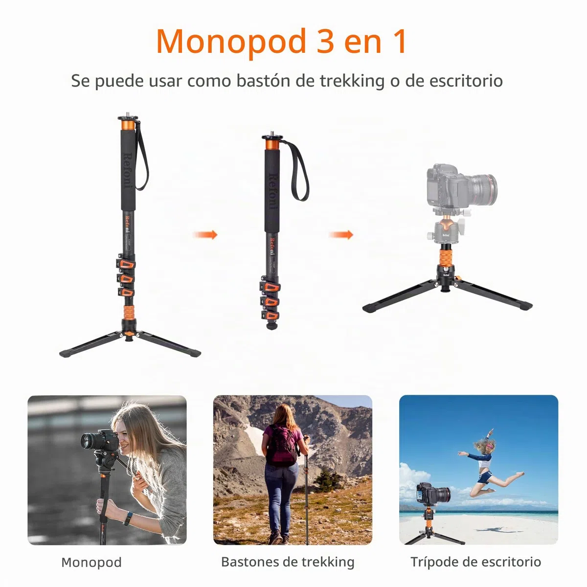 Monopié de Fibra de Carbono, Refoni C304F Monopié de 173 cm con pies de Apoyo para Hacer Frente a Todos los Kits DSLR o Mirroless más Grandes, con una Capacidad de Carga máxima de 20 kg