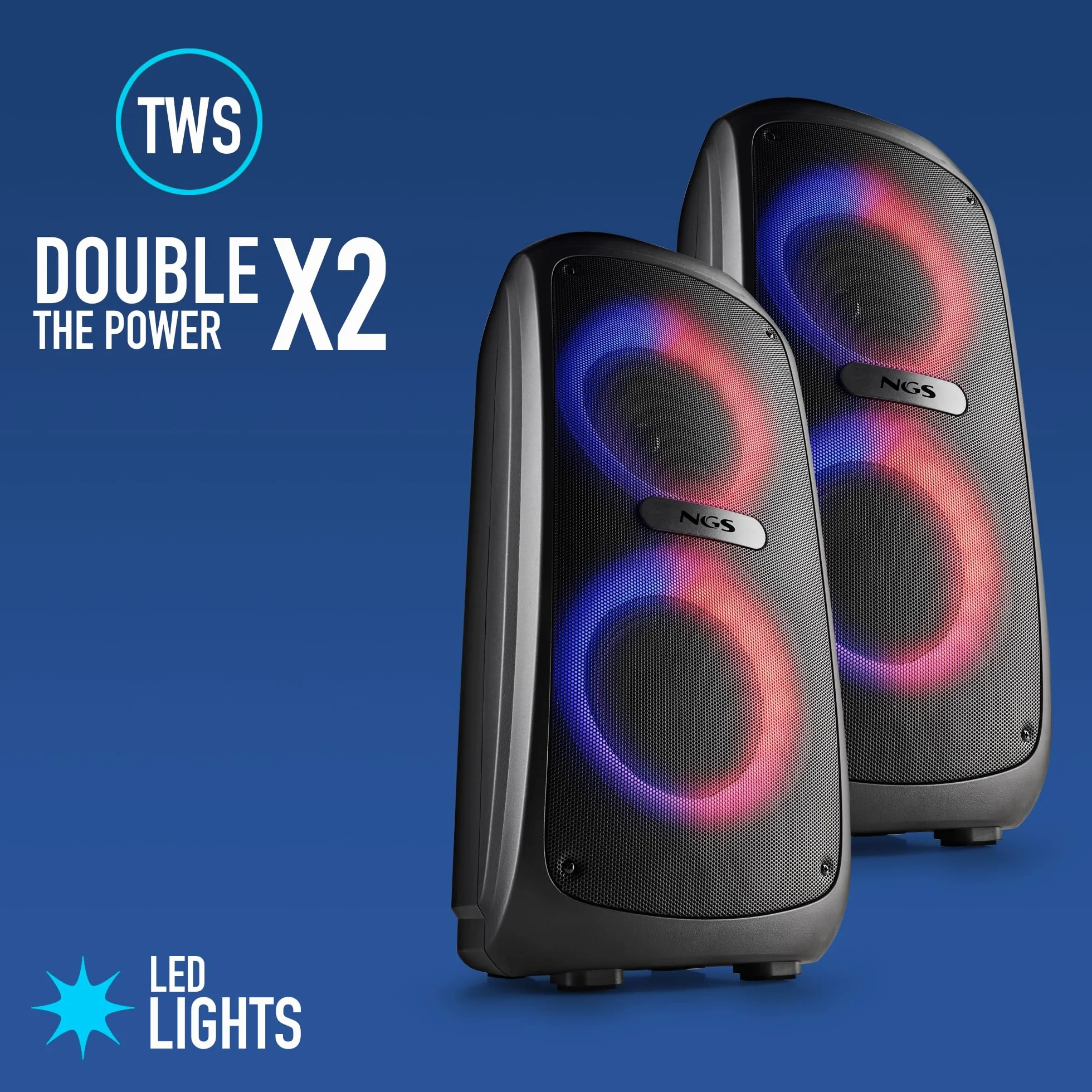 NGS Wild Temper – Altavoz Portátil Bluetooth 5.3 para Fiestas, 200 W, TWS, Luces LED RGB, Doble Entrada Micrófono Karaoke, USB/AUX, Batería 4400 mAh