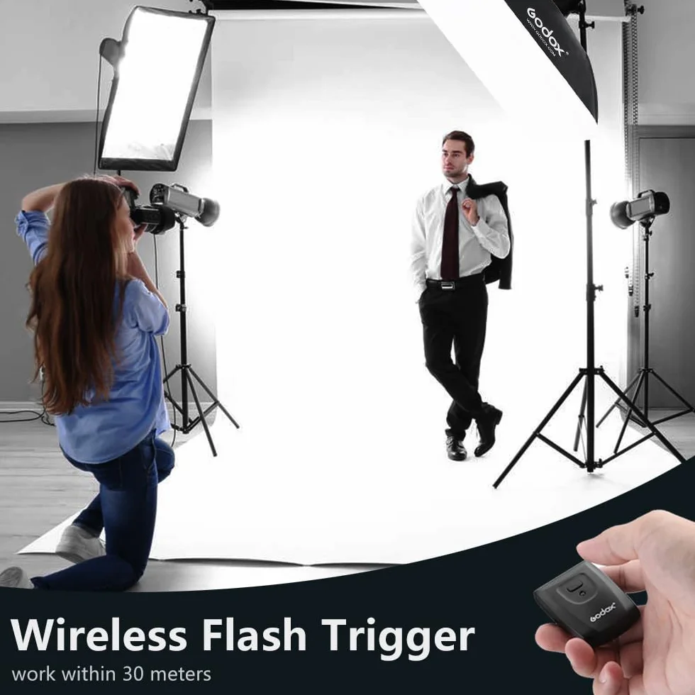 Godox Estudio Profesional Strobe Flash Kit de Luces para la fotografía, Softbox Kit de iluminación, 2x180W 5600K Monolights con Disparador, Softbox, Soportes de luz