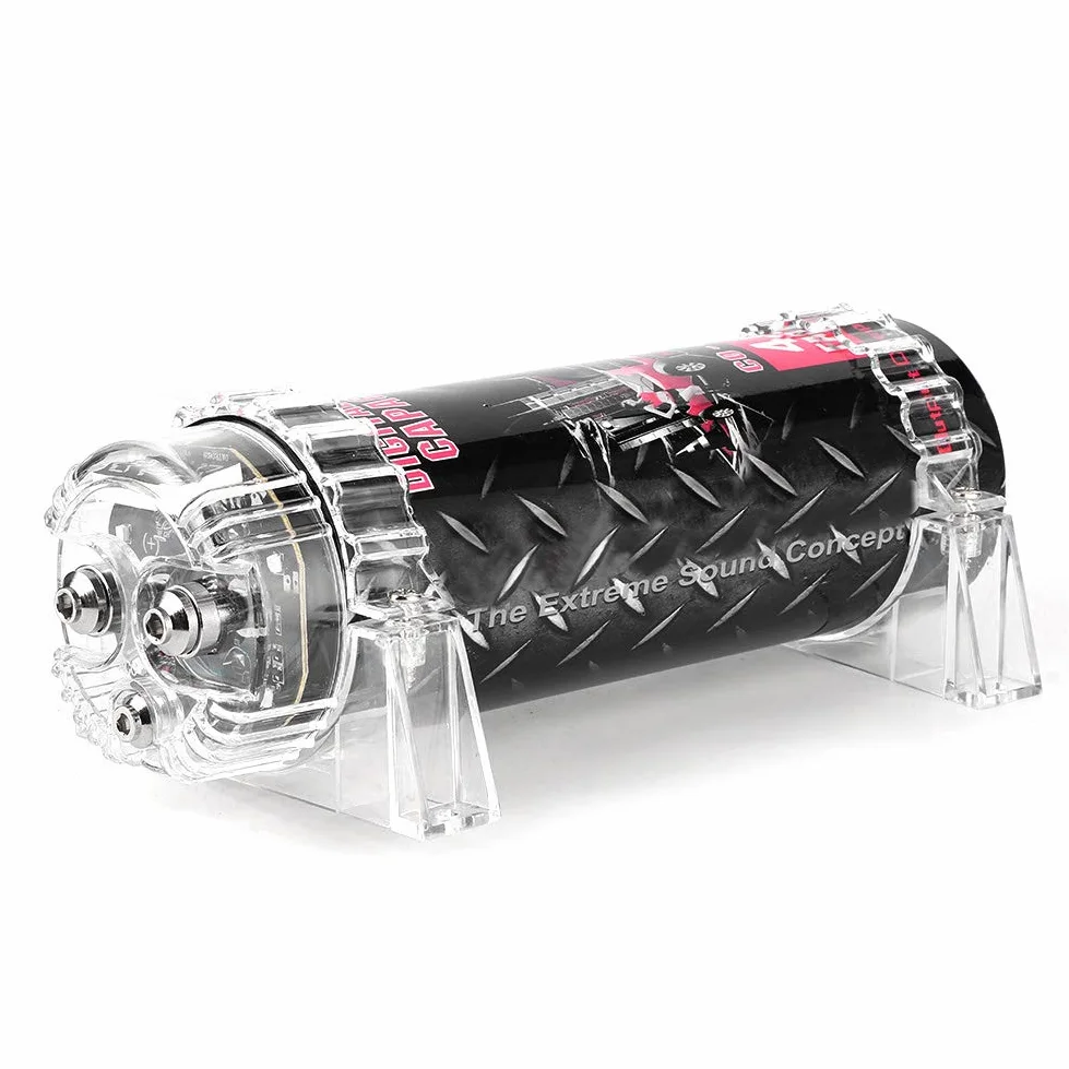 Condensador de potencia de 4 Faradios, Qiilu Condensador de poder de, amplificador de o del coche del casquillo del poder de la exhibición del voltaje del condensador de poder de 4 faradios LED