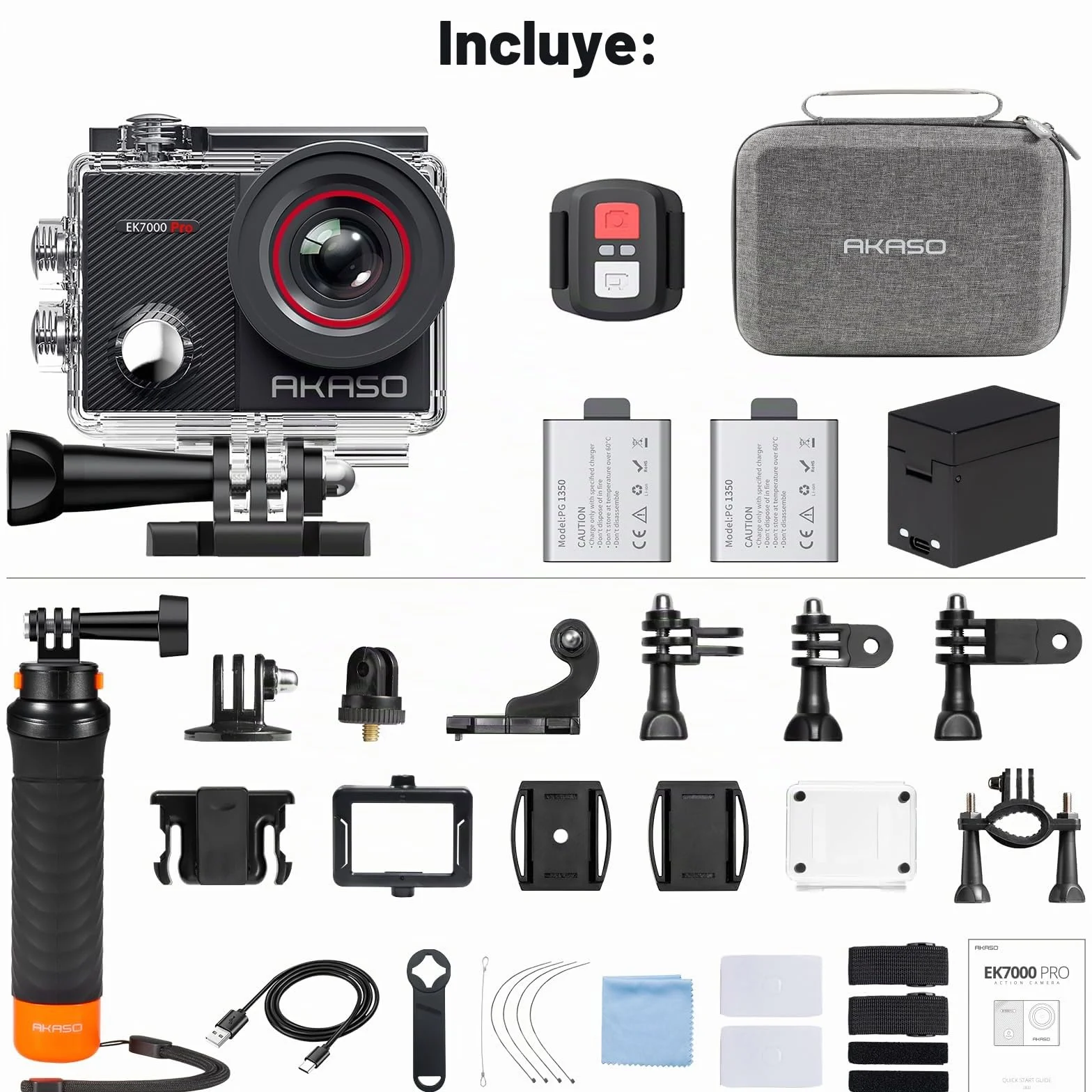 AKASO EK7000 Pro Cámara Deportiva 4K WiFi 20MP Cámara de Acción Sumergible con Empuñadura Flotante, 2 Baterías