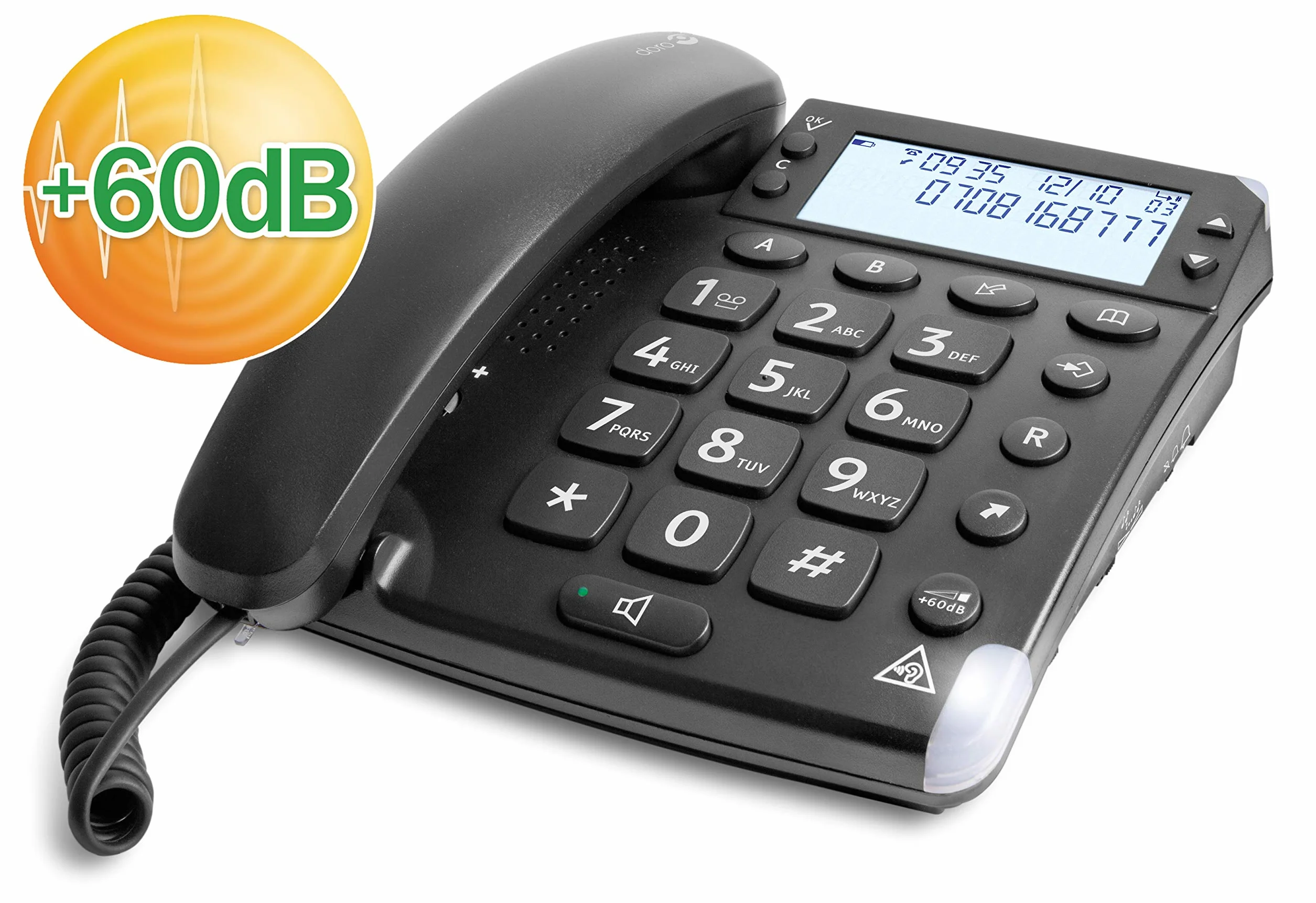Doro Magna 4000 Teléfono Fijo con Cable para Personas Mayores Teclas Espaciadas Pantalla Grande Sonido Amplificado Negro