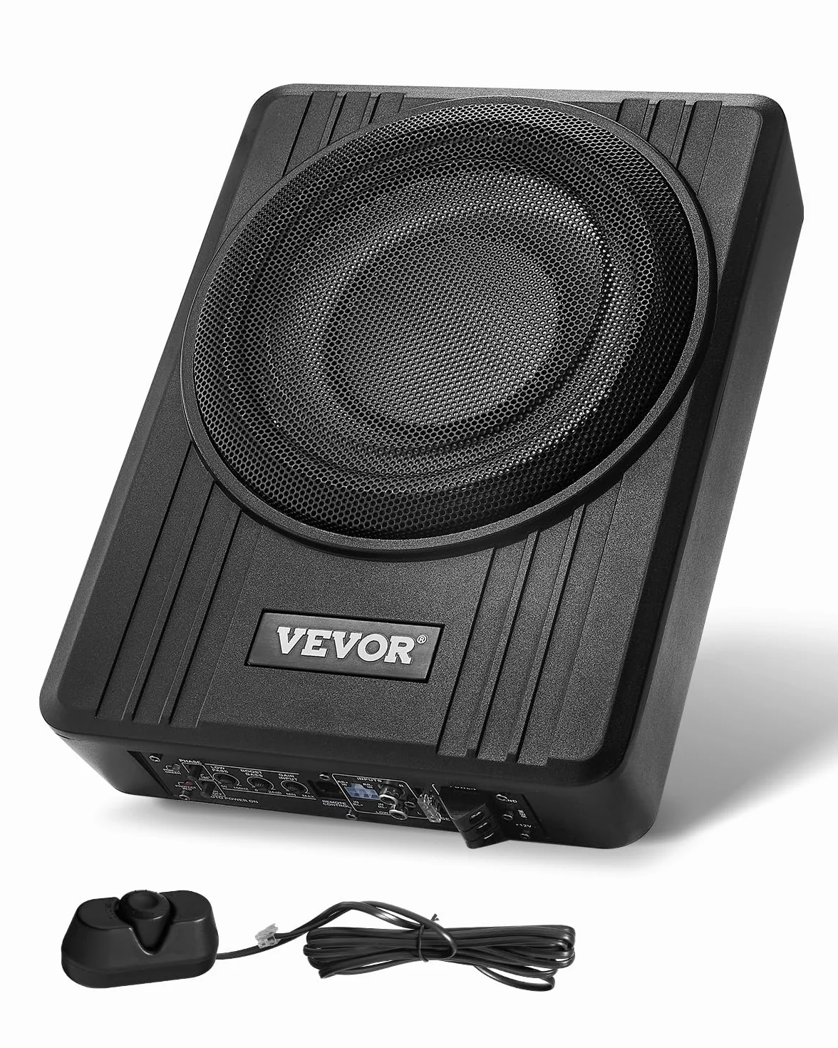 VEVOR Subwoofer para Debajo del Asiento para Automóvil 254 mm 300 W Altavoz Compacto para Coche Amplificador Incorporado Entrada Bajo Controlador de Volumen Control Remoto con Cable