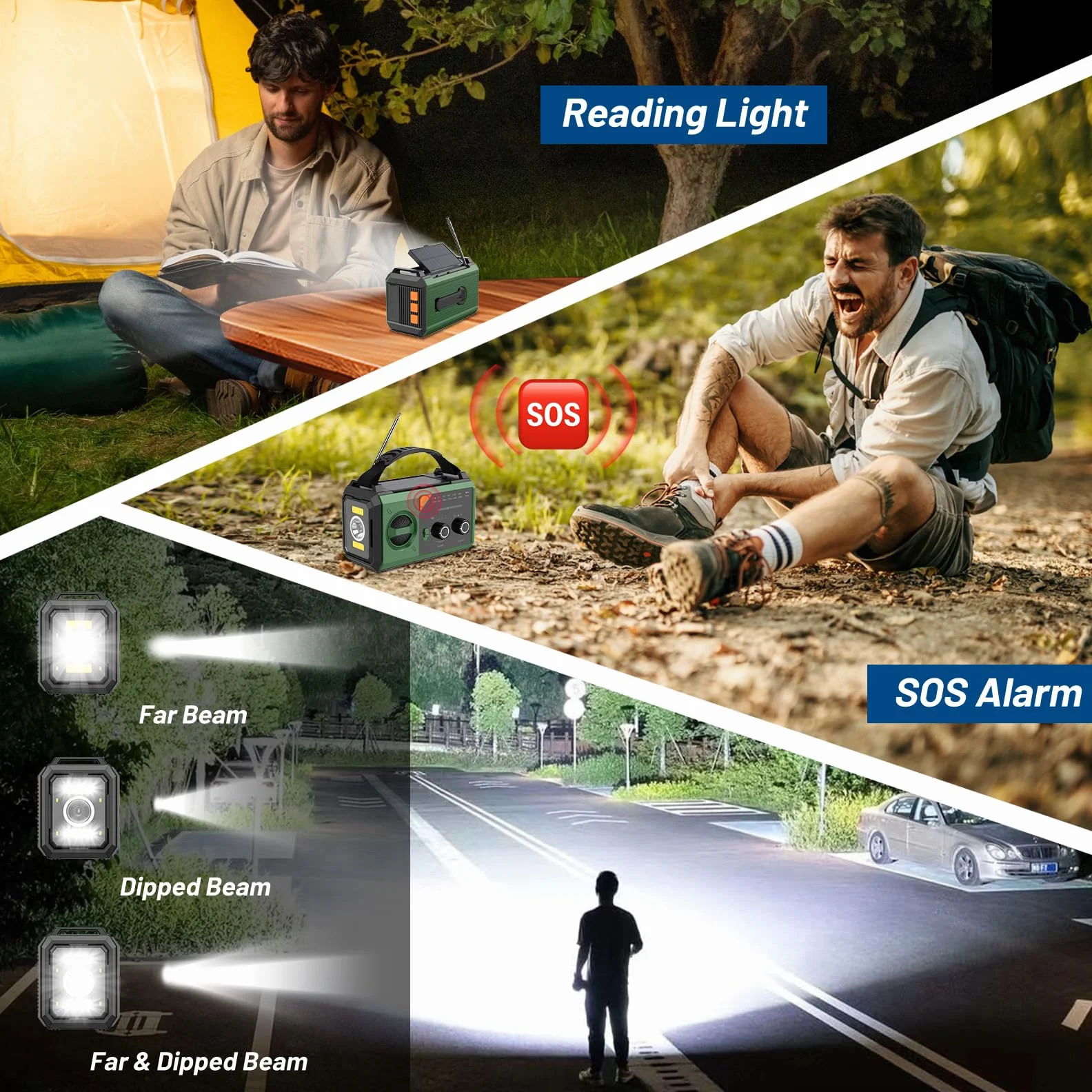 27000mAh Bluetooth Radio Solar de Emergencia con Manivela, Am/FM de Radio 3 Métodos de Carga 8 en 1 Radio Portátil de Emergencia, SOS, Linterna, Brújula, Lámpara de Lectura, Toma de Auriculares