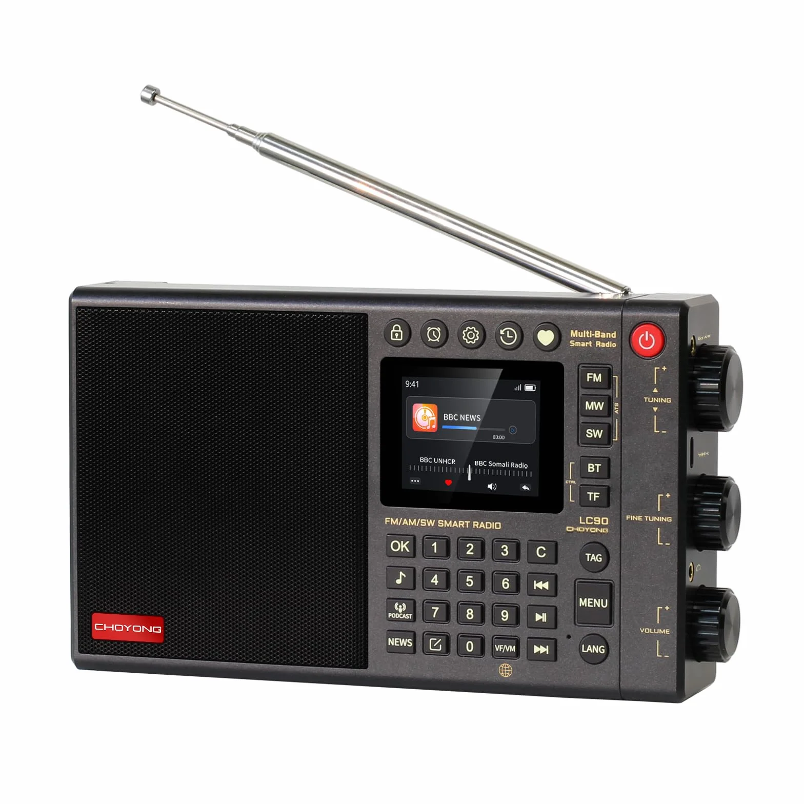 CHOYONG LC90 - Radio inteligente de Internet multibanda WIFI/4G, AM/FM, onda larga y receptor de radio portátil de onda corta con banda lateral SSB, Bluetooth, tarjeta TF, radios de todo el mundo,