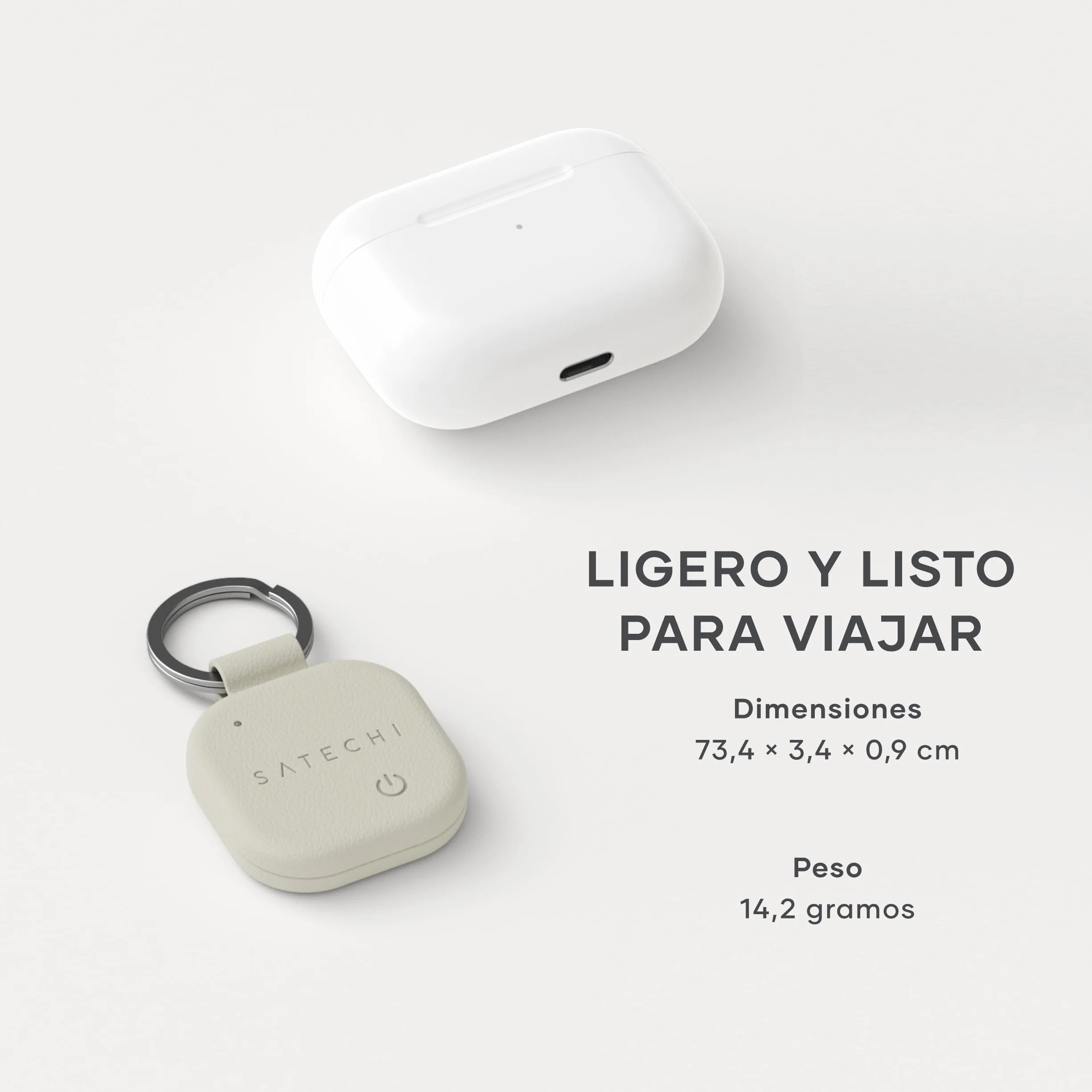 SATECHI FindAll Buscador de Llaves con Apple Find My, Carga Inalámbrica, Alerta de Olvido con Sonido Potente, Llavero GPS Localizador de Llaves para iPhone, iPad, Mac y más – Beige