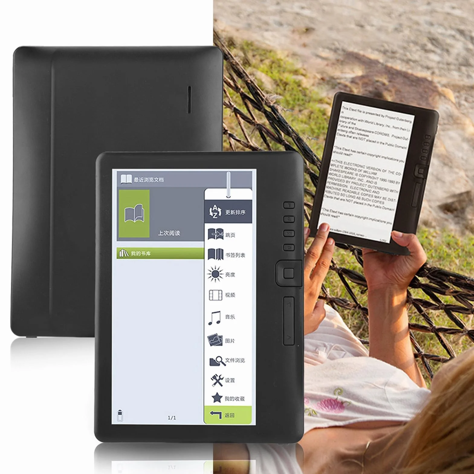 Lector de Libros Electrónicos Resistente al Agua 7 Pulgadas Colorido Plegable con Botón de Libro Compatible con Tarjeta de Memoria