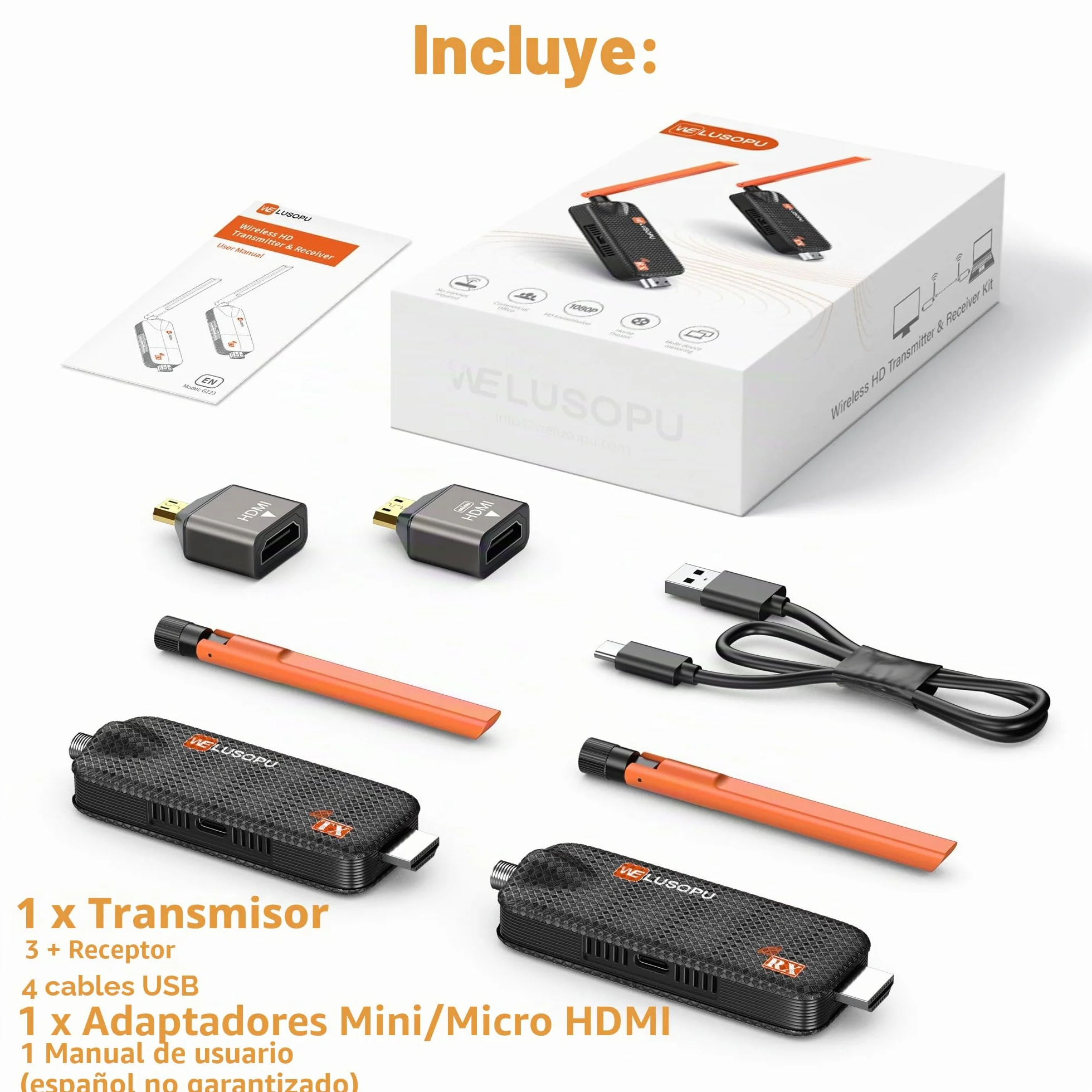 Transmisor Inalámbrico HDMI 5G/1080P 165FT 50M 1 Transmisor 3 Receptores Extensor