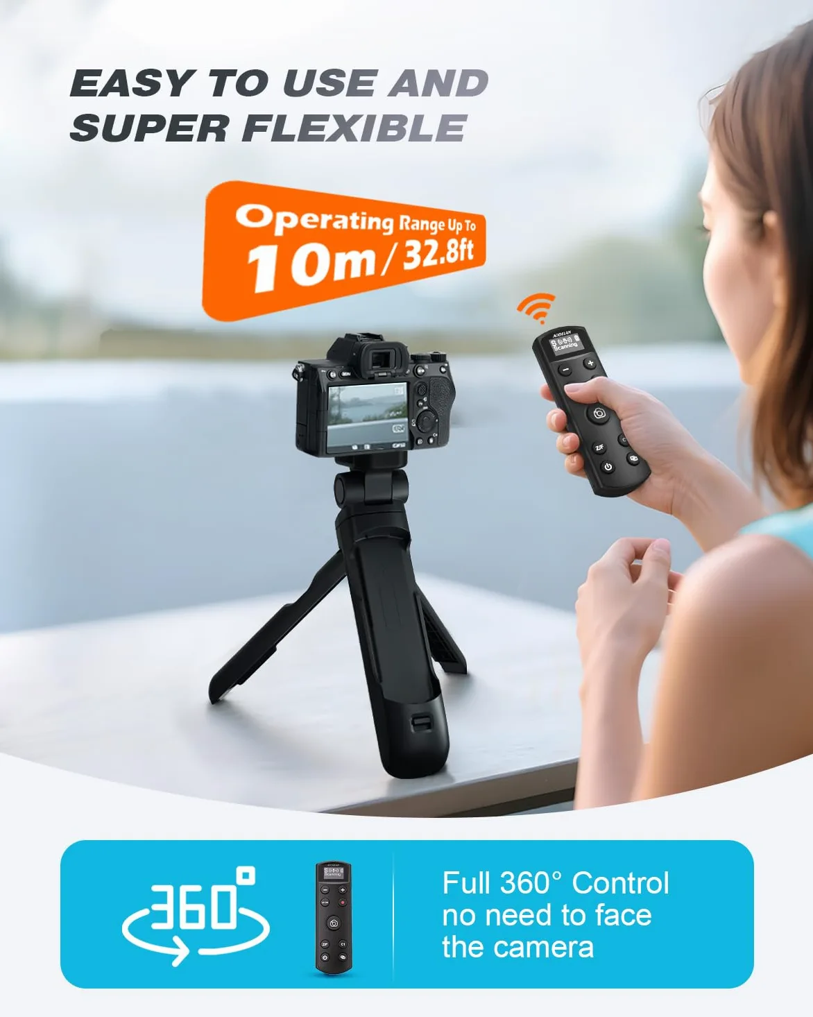 Aodelan - Trípode con mando a distancia recargable para Sony con pantalla OLED para vlogging ZV-E10, ZV-1F, ZV-E10 II, RX100 VII, a6100, a6400, a7 III, a9 II, etc. Reemplaza Sony GP-VPT2BT