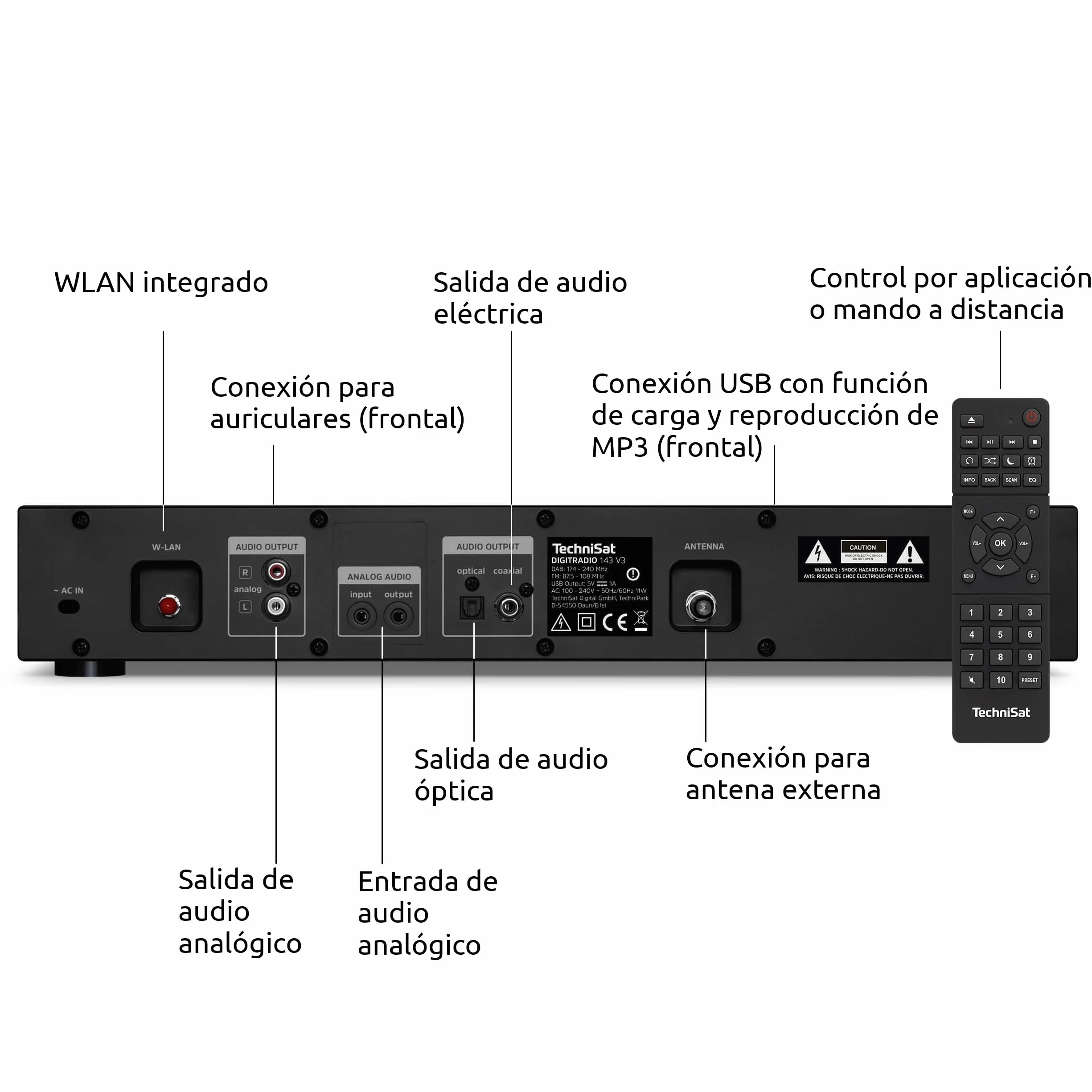 TechniSat DIGITRADIO 143 (V3) - Sintonizador HiFi de Radio por Internet (Radio Digital Dab+, transmisión de Audio Bluetooth, Spotify Connect, Antena de Lanzamiento, Control Remoto, Ancho de 43,5 cm)