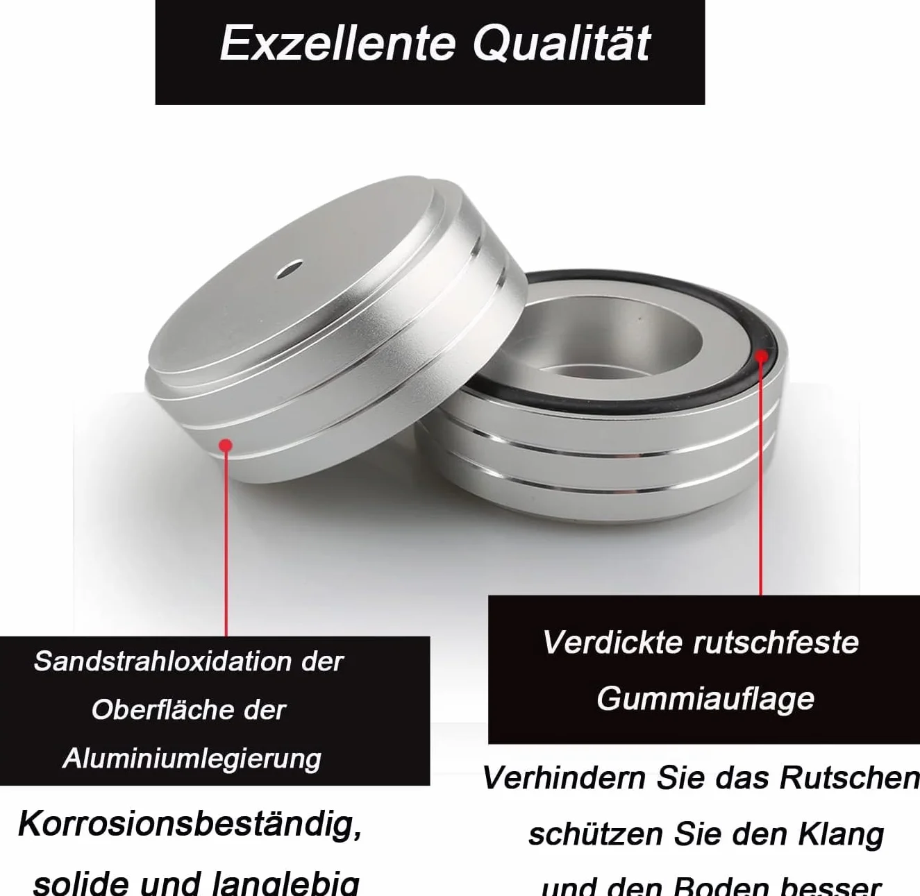 4 pies absorbentes de alta fidelidad, subwoofer de aluminio, 58 x 22 mm, para atornillar (plata)