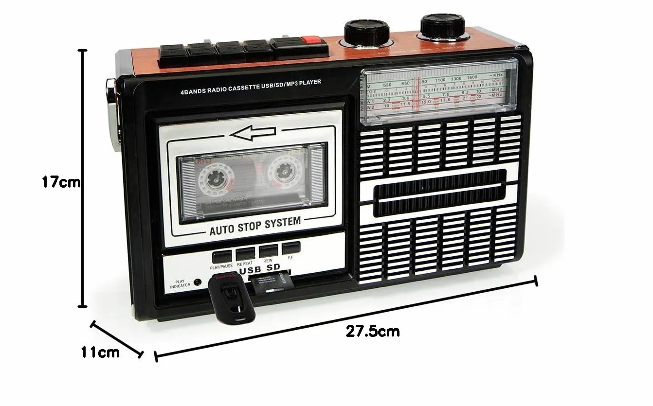 Ricatech PR85 Reproductor y grabadora de casetes Radio AM/FM/SW USB SD
