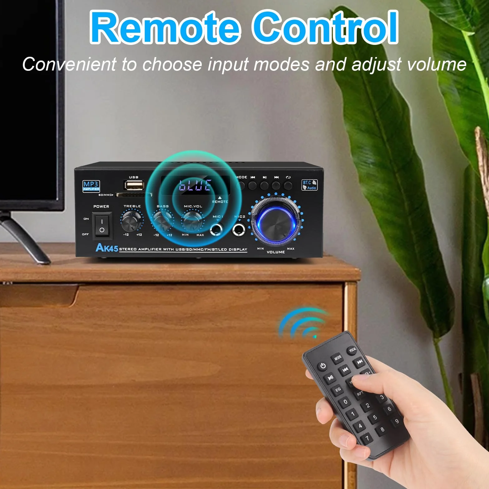 Romicta Amplificador Audio HiFi Estéreo 600W 2 Canales, Bluetooth 5.0, 12V/220V, Pantalla LCD, Alta Fidelidad, Radio FM Portátil, Entrada SD/USB, para Hogar o Coche