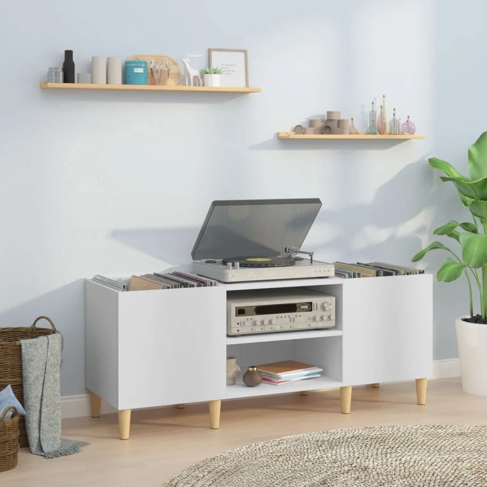 LAPOOH Mueble para Discos Madera contrachapada Blanco 121x38x48 cm, Estanteria CD, Mueble Tocadiscos, Mueble para Discos, Mueble para Vinilos, Mueble para Tocadiscos - 831925
