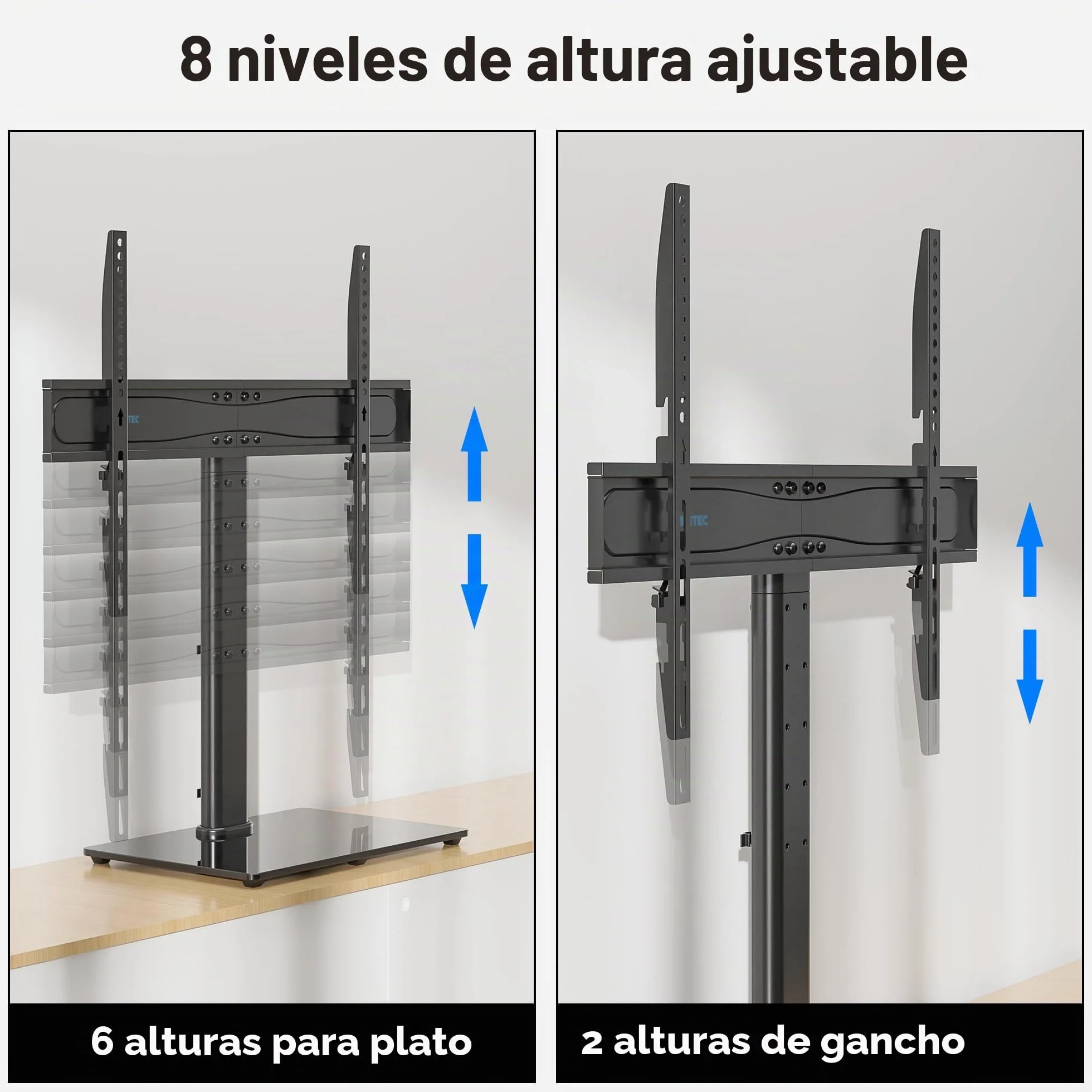 BONTEC Soporte TV Pie de Sobremesa Universal 32-65 Pulgadas Plasma Curva, Altura Ajustable 45 kg VESA 600x400 mm