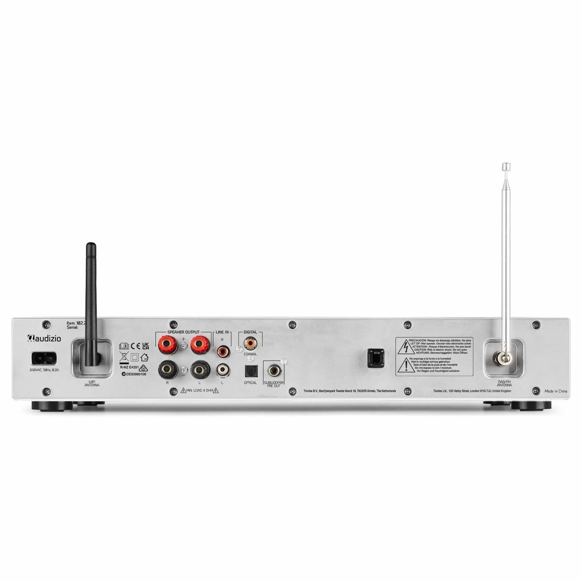 Audizio Bolzano - Radio Internet Dab+ y FM WLAN Bluetooth, Reproductor CD, Spotify Connect, Despertador, 40.000 emisoras, Mando a Distancia y Control por App, conexión Toslink y subwoofer, Plateada