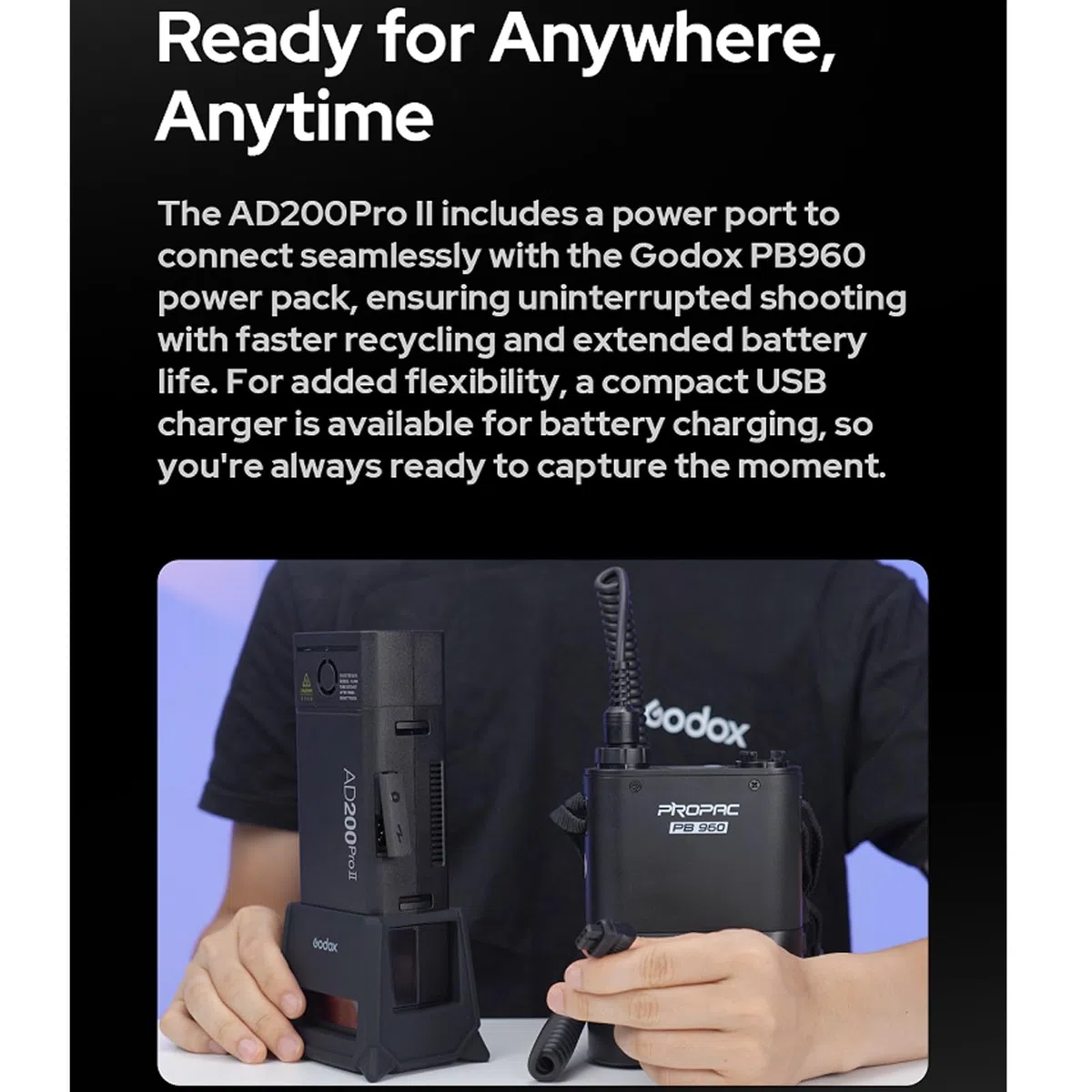 Godox AD200 Pro II AD200Pro II de 200 W y 2,4 G Flash estroboscópico, 500 Destellos de máxima Potencia, Flash monoluz de Bolsillo Speedlite TTL Reciclado de 0,01 a 1,8 s para cámaras DSLR