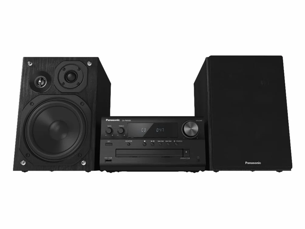 Panasonic SC-PMX90 Microcadena Hi-Fi con Altavoces de Bambú, 14 cm Woofer, Bluetooth, Radio FM, Negro