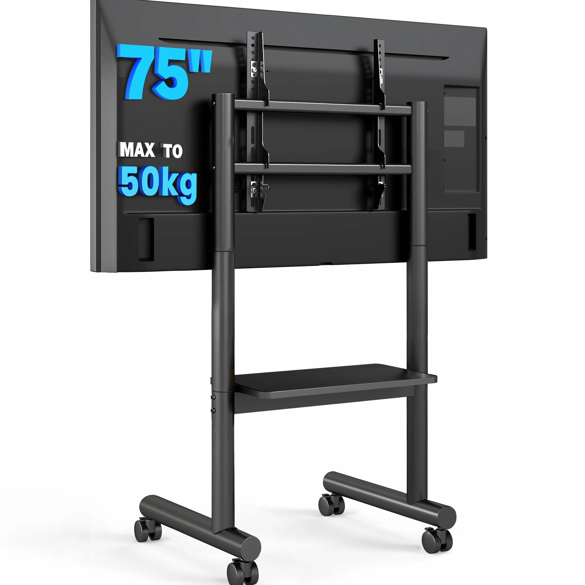 Soporte TV Móvil 5Rcom - Base Ajustable en Altura con Ruedas para Pantallas Planas LCD/LED/OLED de 32-70 Pulgadas - Carrito TV hasta 50 kg con Estante