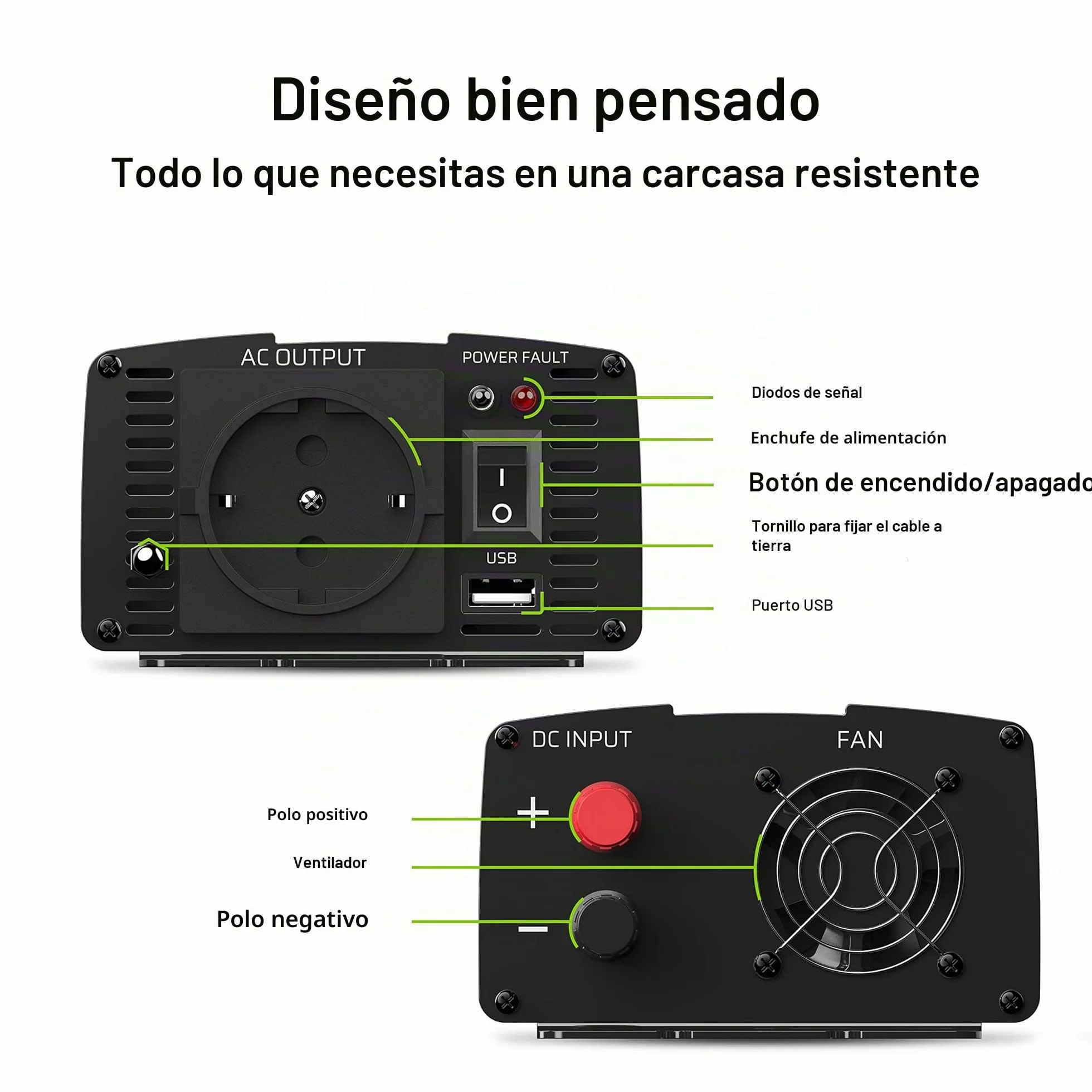 Green Cell 300W/600W 12V a 220V/230V Inversor de Corriente Onda Sinusoidal Modificada DC AC Power Inverter para Coche Camión con Puerto USB