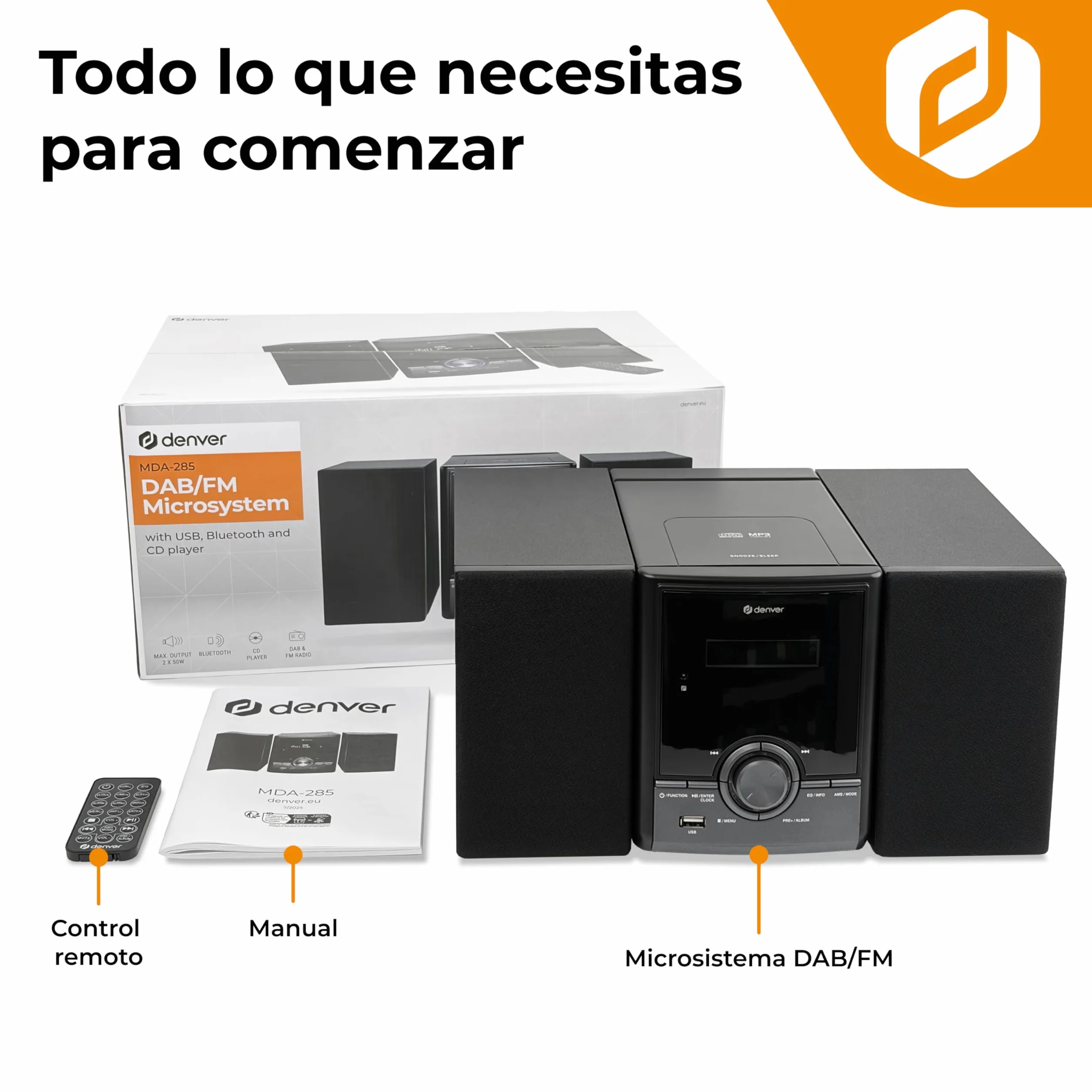 Denver MDA-285 Microcadena Dab/FM con CD, Bluetooth, USB MP3, AUX, Auriculares, Doble Alarma, 2 x 5 W RMS