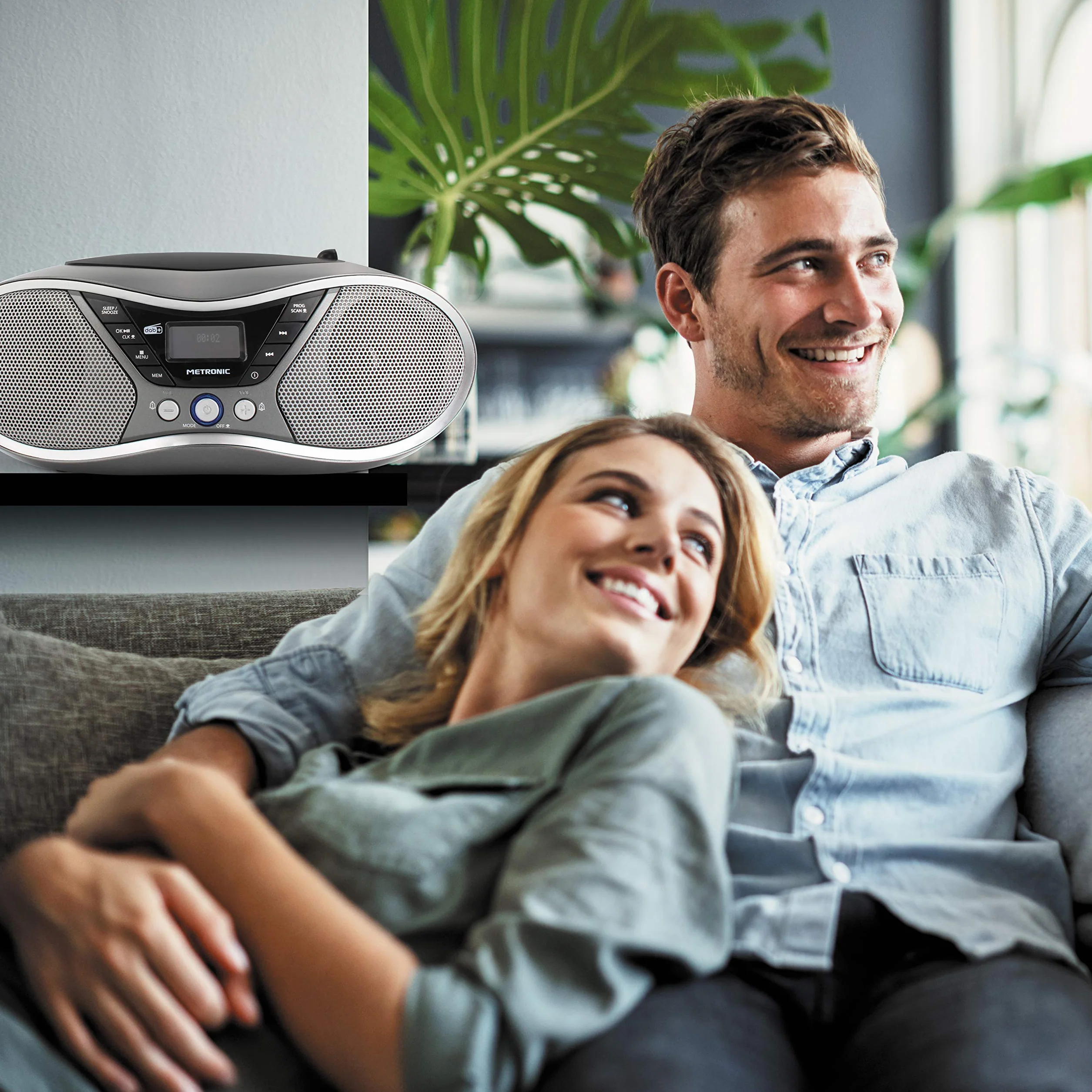 Metronic Radio CD portátil con USB MP3 FM RDS DAB+ entrada audio salida auricular doble alarma gris negro
