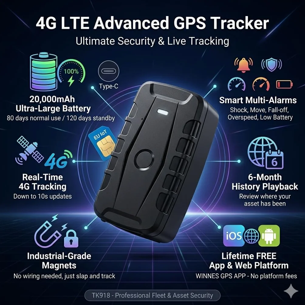 Localizador GPS para Coche 4G 20000mAh Magnético IP67 Tracker Seguimiento en Vivo