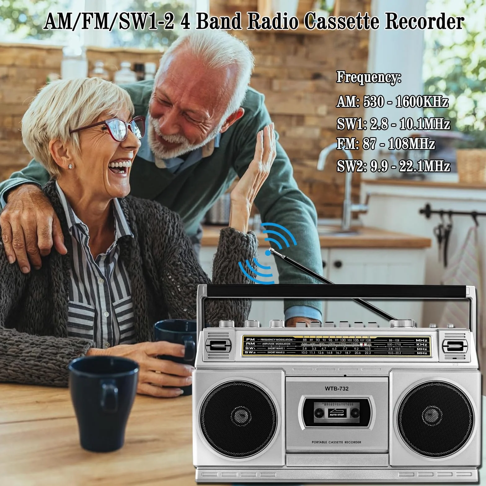 Boombox Retro de los 80 con Bluetooth y Reproductor de Casete | Radio Am/FM/OL, Sonido de Graves Potente 24W, Reproducción USB & Micro SD - Toma de Auriculares y Portátil para Interior/Exterior