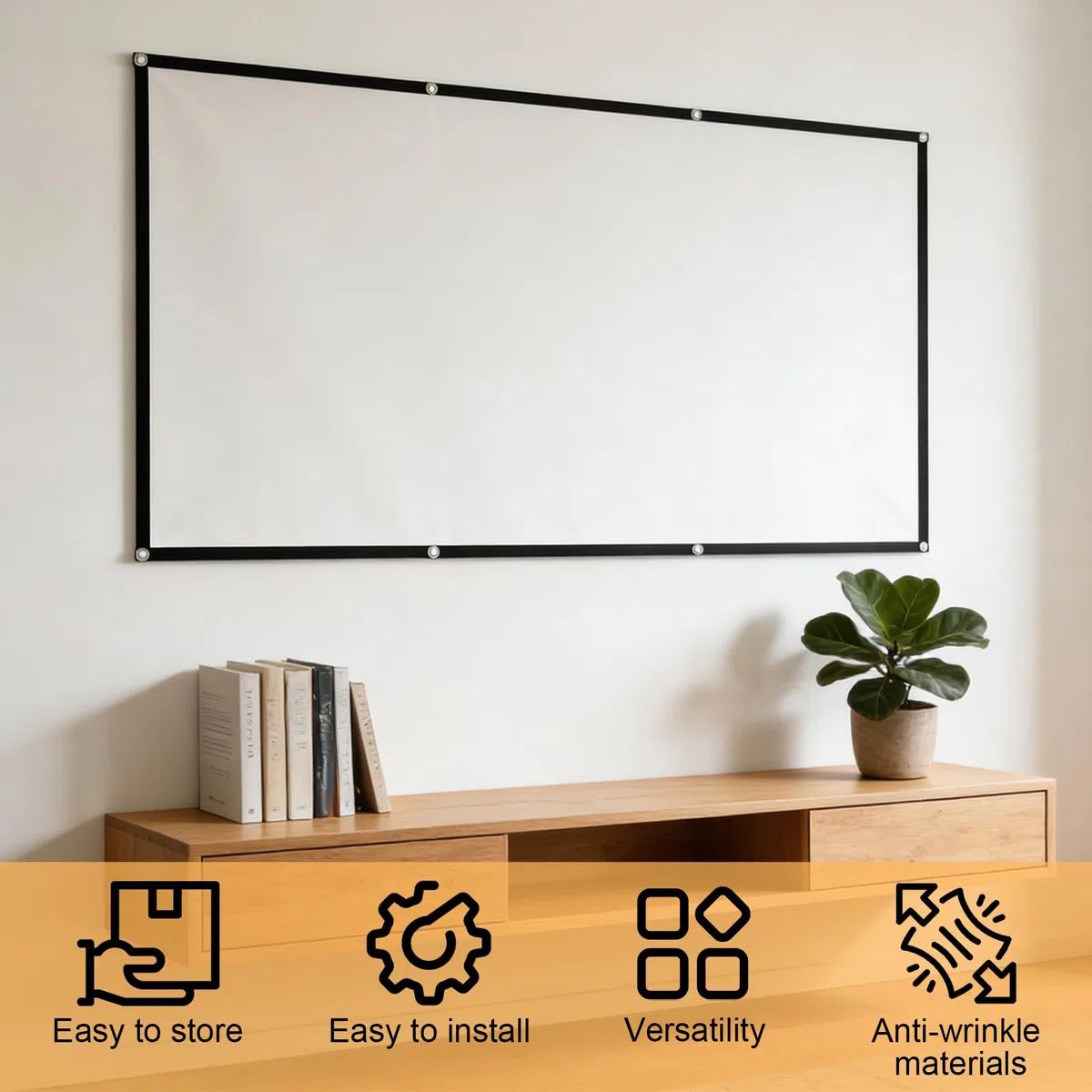 Proyector de lona de 100 pulgadas, proyector de pantalla portátil plegable, 16:9 HD antiarrugas, pantallas de alta resolución para cine en casa, escuela, oficina, reuniones y camping