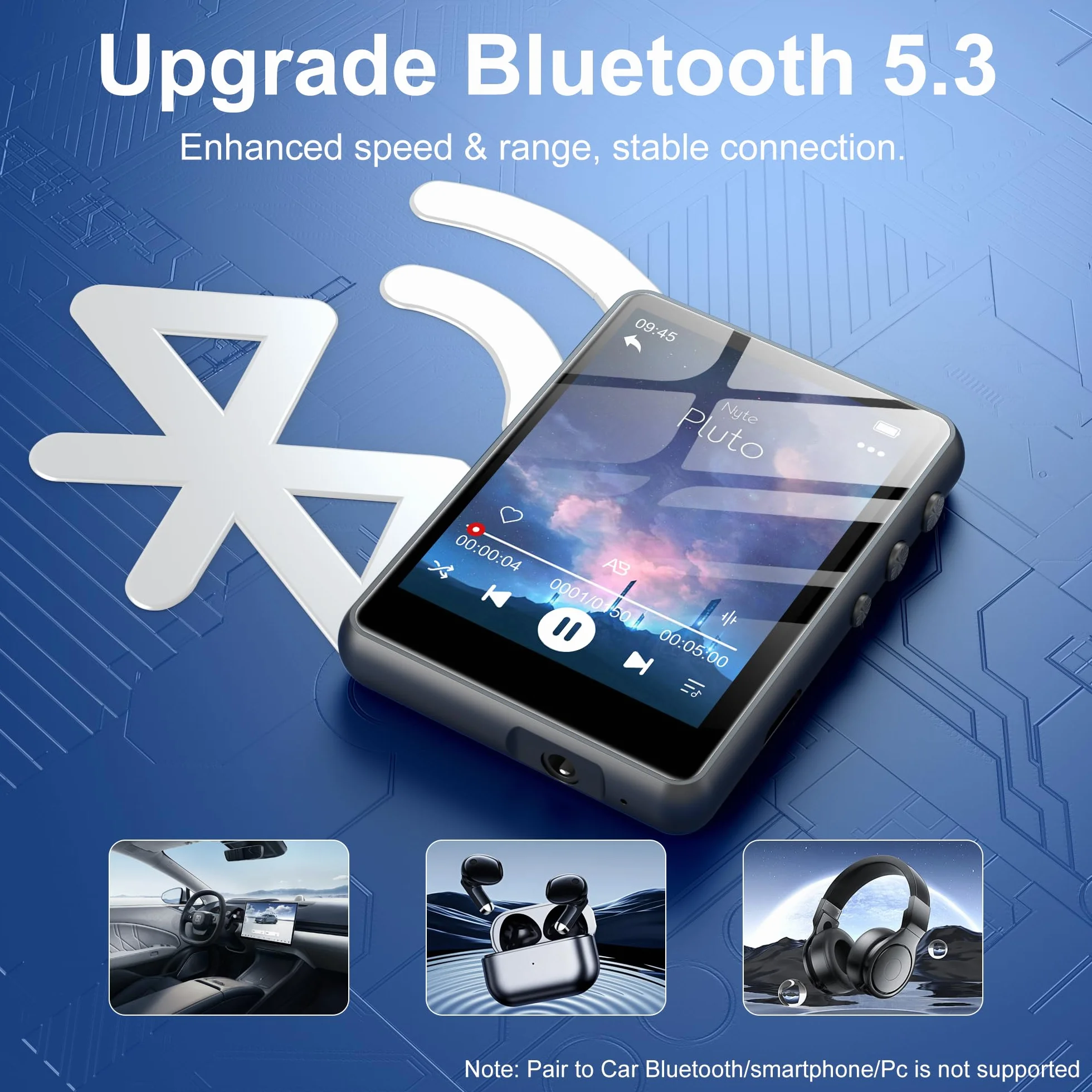SWOFY 128GB Reproductor MP3 SWOFY Bluetooth 5.3, Batería 300mAh, Pantalla Táctil Mini 2,4 Pulgadas, Soporta Tarjeta TF de hasta 128 GB (Negro)