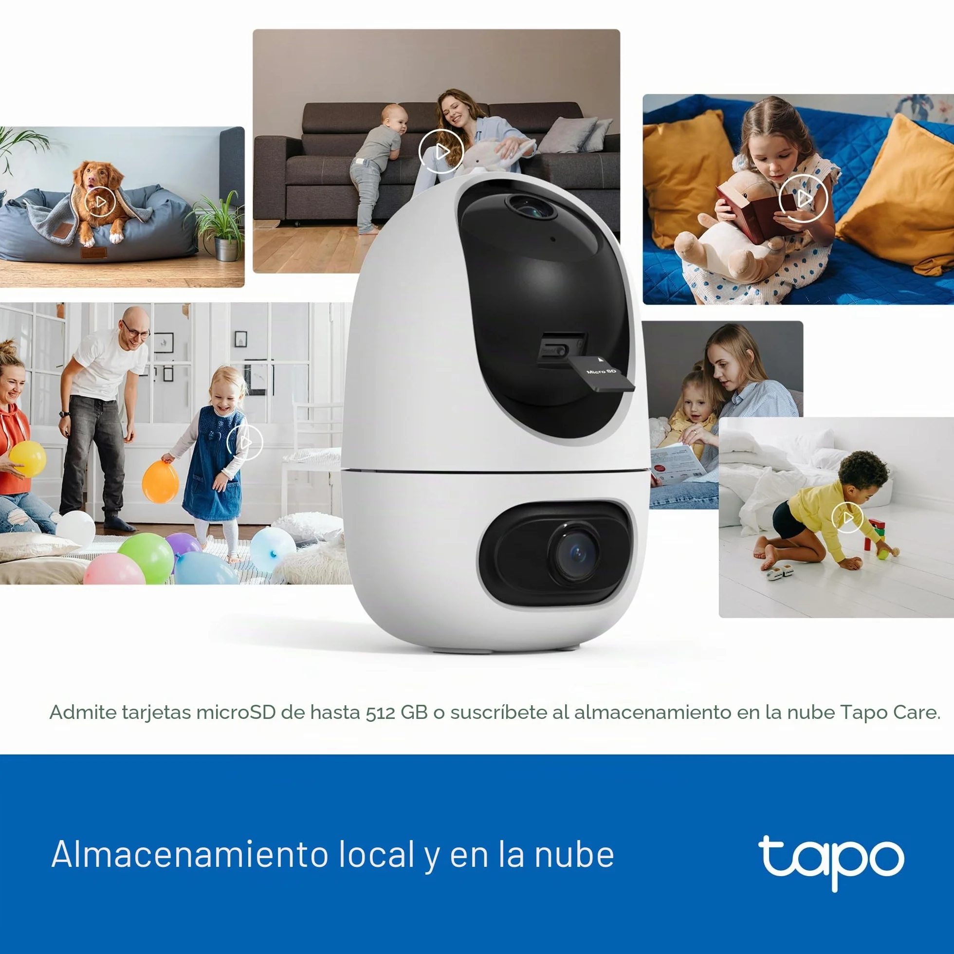 Tapo C245D Cámara de vigilancia WiFi Interior Doble Lente 2K Seguimiento automático 360° Detección IA Personas Mascotas Vehículos Visión Nocturna Audio bidireccional Almacenamiento Local