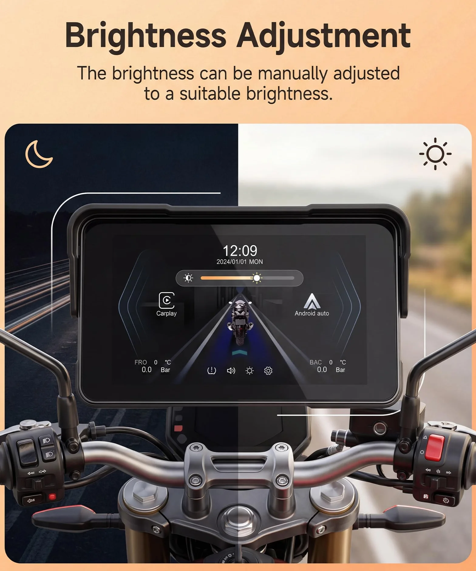 Rimoody 5 Pulgadas Carplay Pantalla para Moto con Control en el Manillar Soporte Desmontable, Pantalla CarPlay & Android Auto Inalámbrica para Motos, Radio Car Play Wireless Bluetooth Impermeable IP68